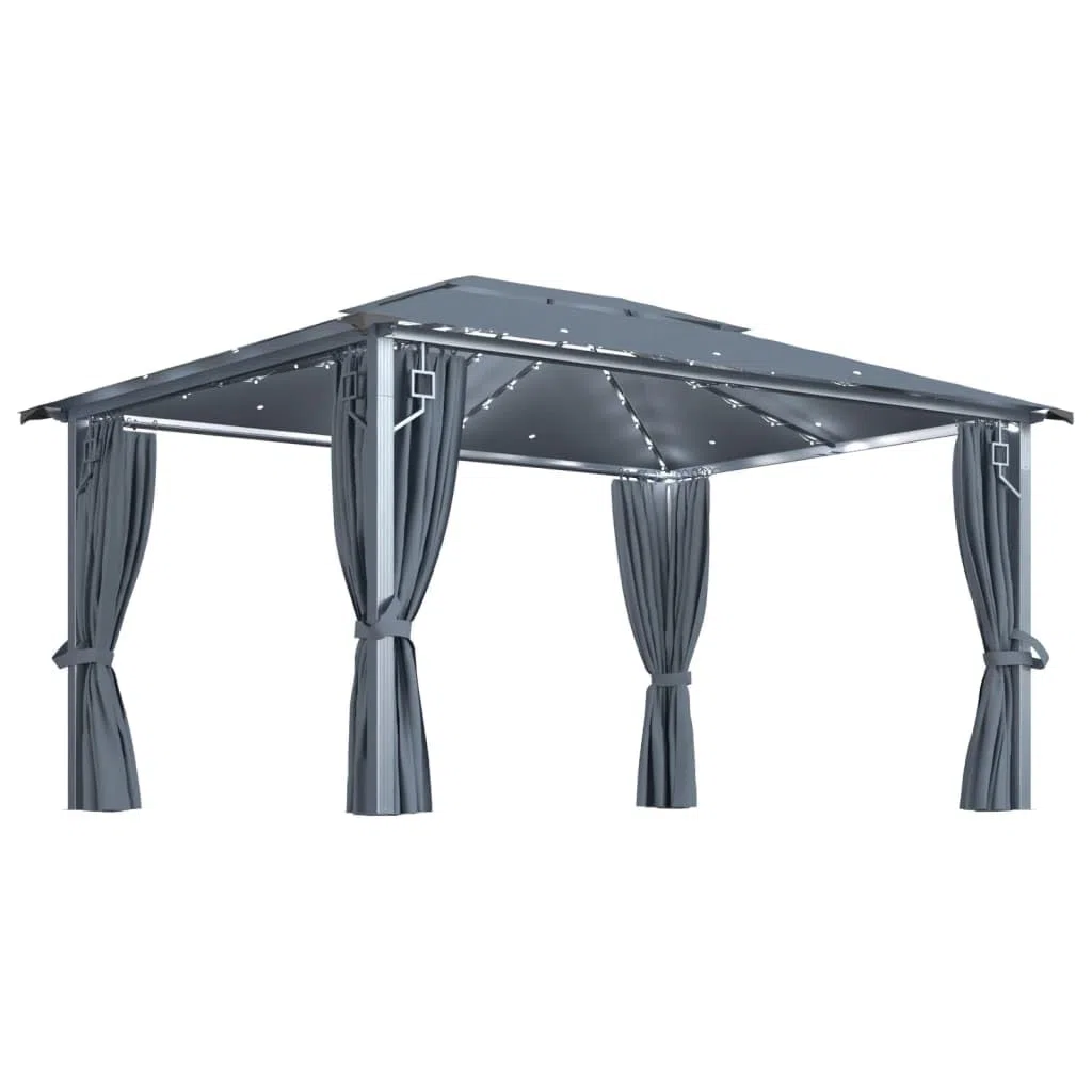 Generico Gazebo con Tende e Luci LED 400x300 cm Antracite in Alluminio,Antracite,45.41kg,3070336