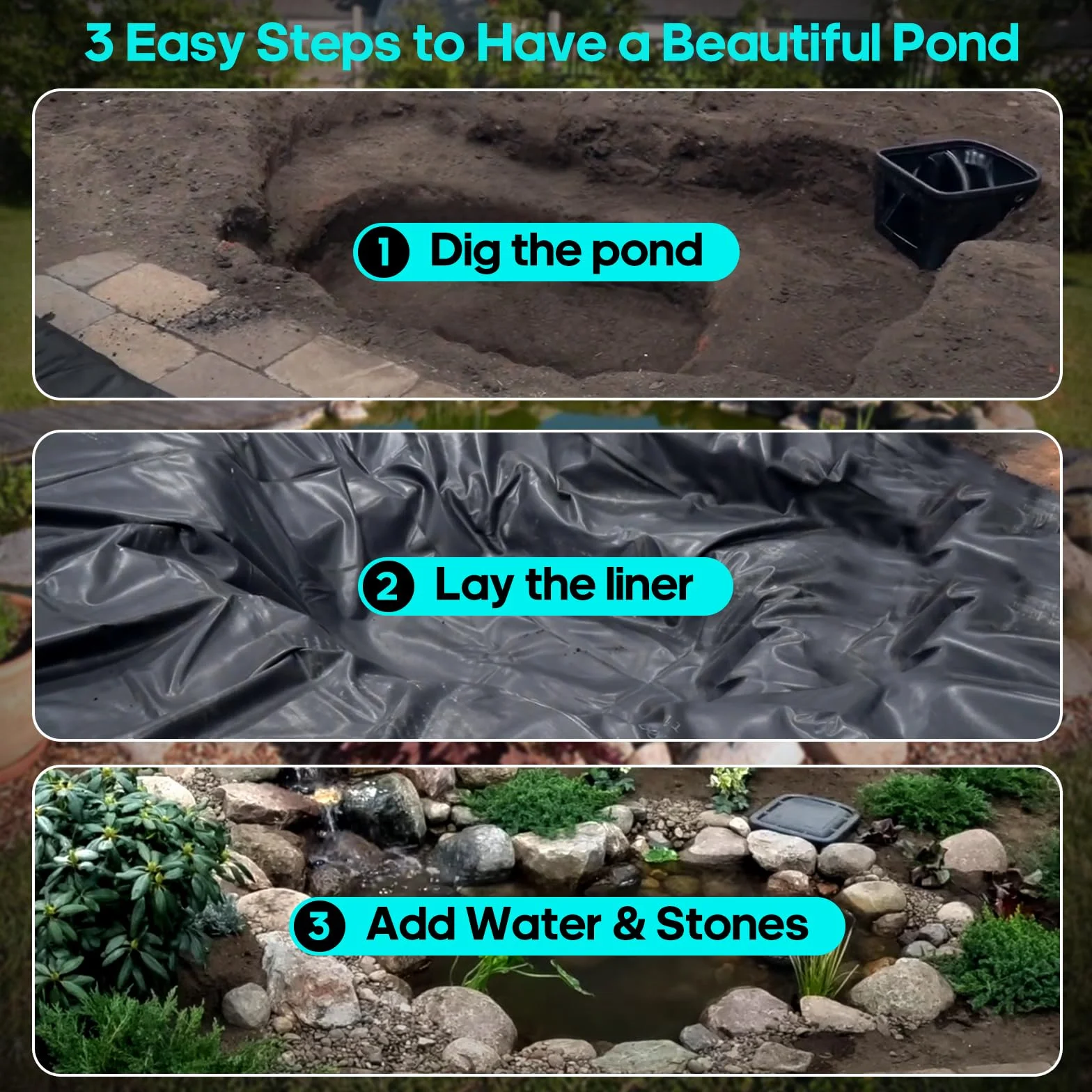 Grande Rivestimento per laghetto da Giardino, Basi flessibilie per stagni, Pond Liner