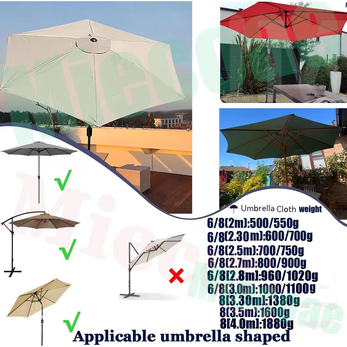 Telo di Ricambio per Ombrellone 8/6 Stecche Protezione Copertura Ombrello Baldacchino Rechange Impermeabile Tela Ombrelloni Esterni da Giardino Solo Tettuccio(Beige Bianco,6 Ribs 2.7m)