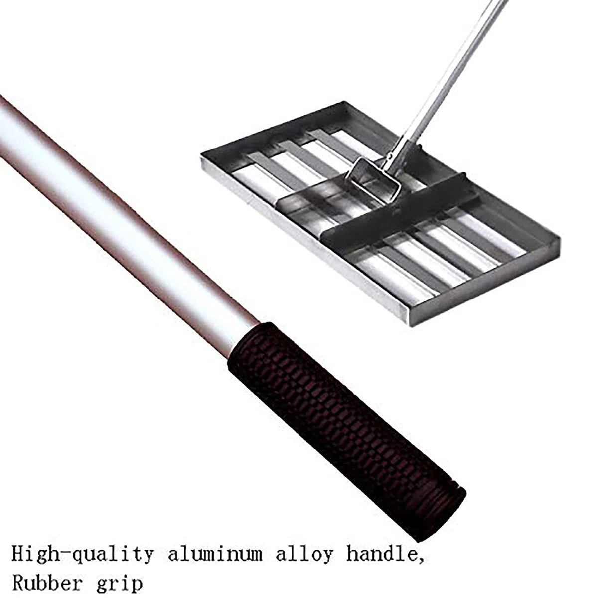 Rastrello livellatore per prato, in acciaio inox resistente, di grande capacità, manico da 109 cm, per giardino, campo da golf, strumento di livellamento
