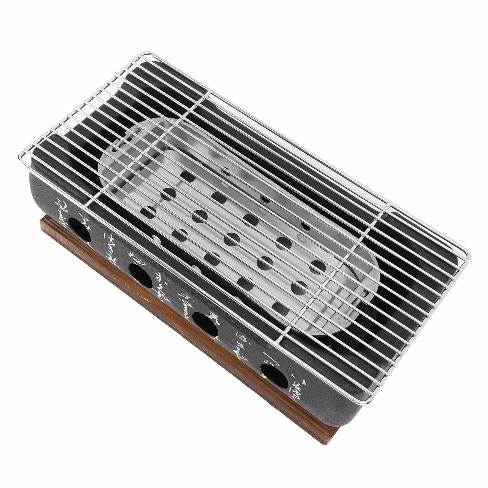 Barbecue portatile giapponese, superficie di cottura 24 cm per barbecue a carbonella - Rettangolo con calligrafia a riscaldamento rapido, base in filo di alluminio per campeggio, giardino