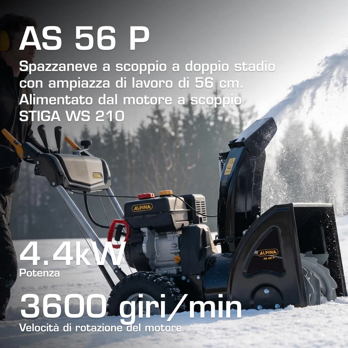 Alpina AS 56 P Spazzaneve a Scoppio, 212 cc, 56 cm – Sistema Doppio Stadio, 5 Marce Avanzamento + 2 Retromarcia – Per Vialetti e Aree Medio-Grandi