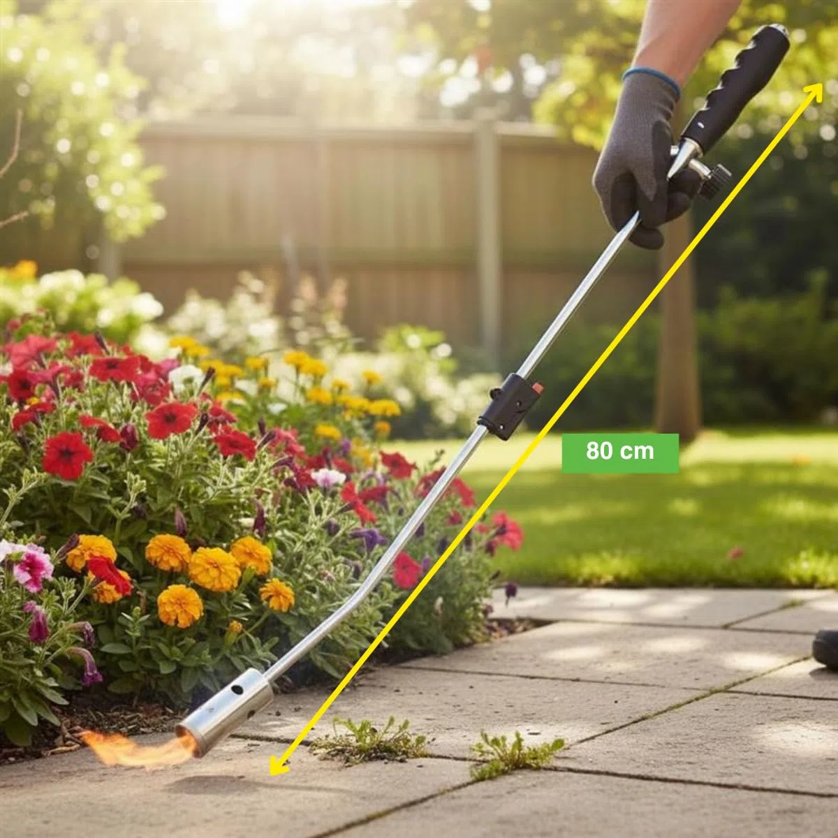 Kinzo Brucia Erbacce da Giardino 80 cm - Bruciatore a Gas con Fiamma Regolabile - Lanciafiamme Portatile per Erbacce - Estirpatore Erbacce Senza Fili per Esterni e Giardino