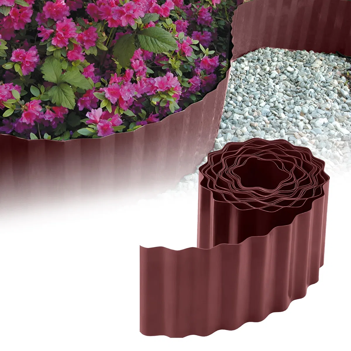 GARDENIX Bordi per aiuole ondulati Bordi per aiuole Bordi per prato Bordi per aiuole in plastica Lunghezza 9 m, Altezza 25 cm, Marrone