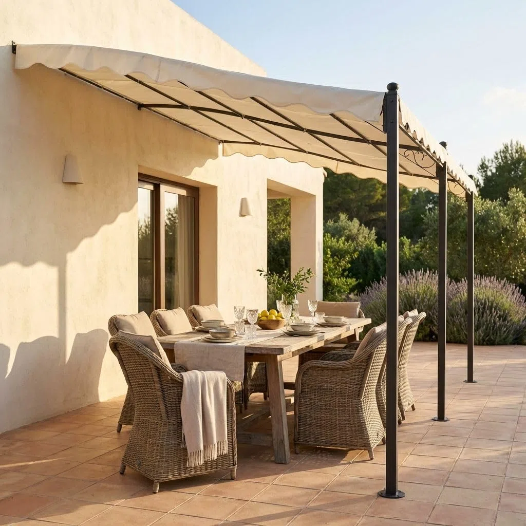 Milani Home - pergola da giardino Pegasus, addossata, 3 x 4 m, in acciaio con telo in poliestere, antracite