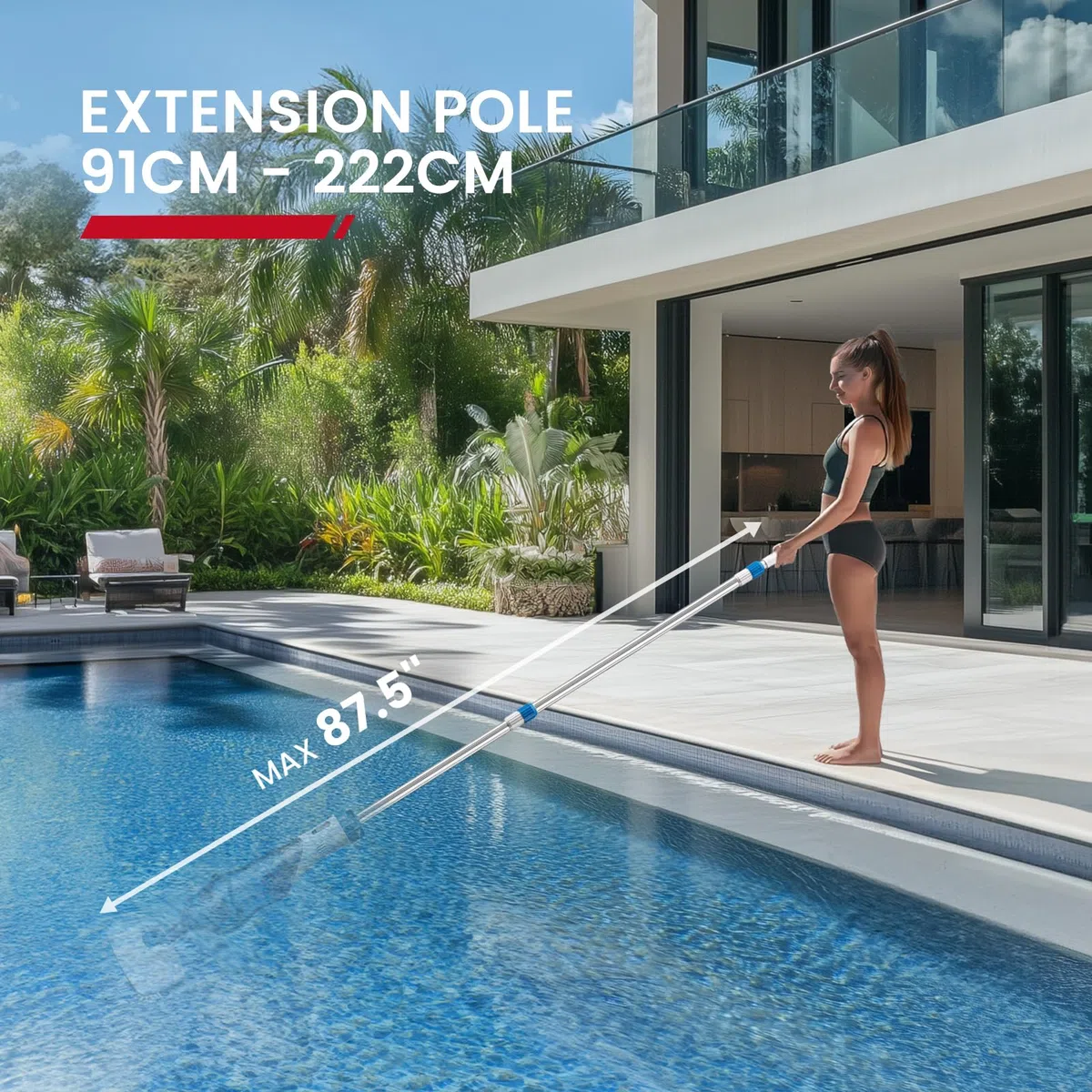 Enhulk Batteria per aspirapolvere per piscina, 2025, testa larga 34 cm, tempo di funzionamento fino a 60 minuti, con 3 filtri e asta telescopica, aspirazione fino a 4200 l/h, ideale per piscina fuori