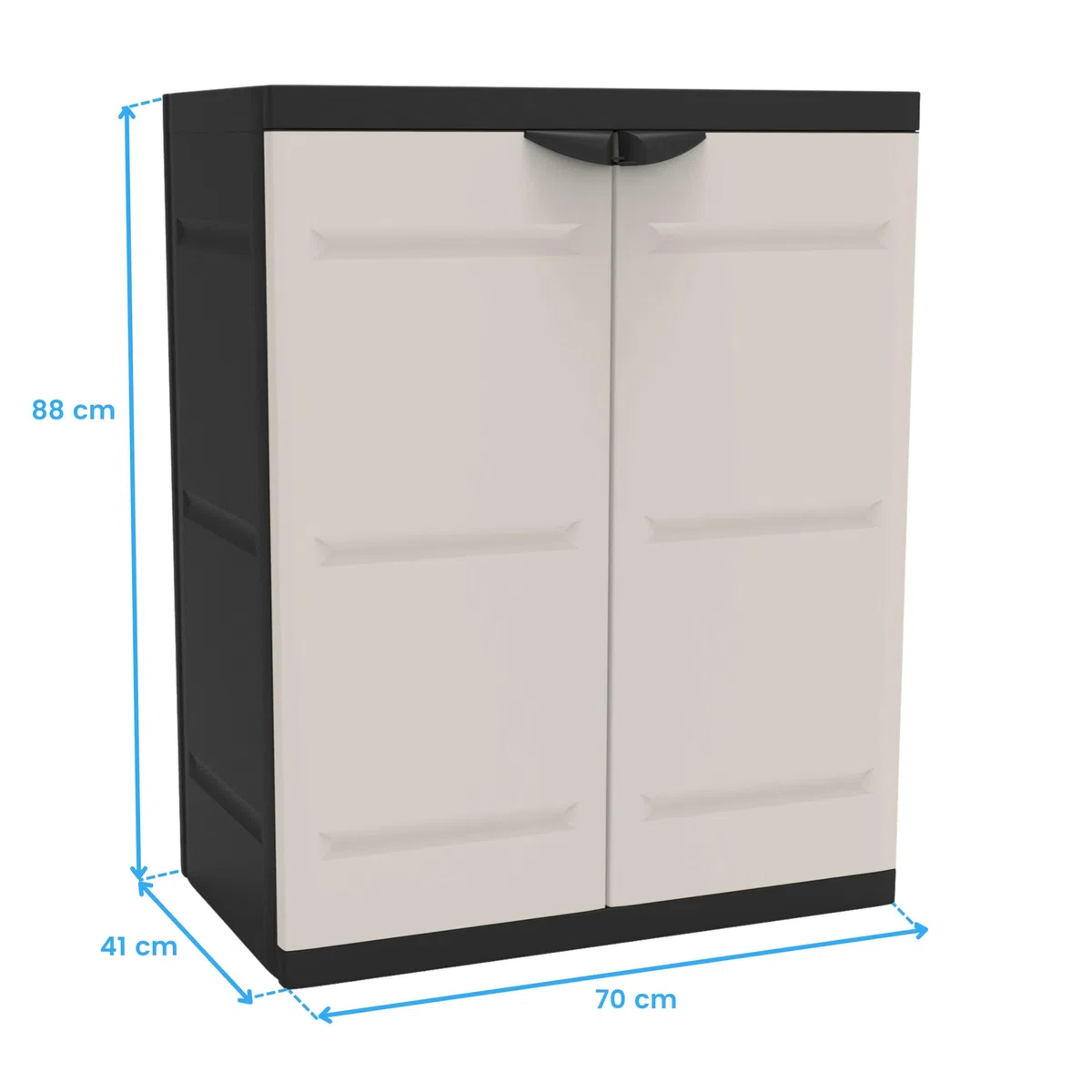 Miroytengo Armadio 2 ante e 2 ripiani interni, armadio basso esterno, armadio in resina titanio nero 70 x 88 x 41 cm
