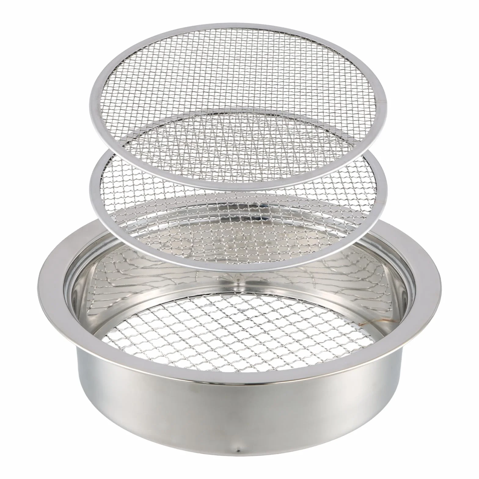 Setaccio Giardino, Colino da giardino in acciaio inox, Setaccio da giardino 3 in 1 in acciaio inox, con 3 Inserti Intercambiabili 3mm 6 mm 9 mm Setaccio Rotondo in Acciaio Inox, Setaccio per Compost