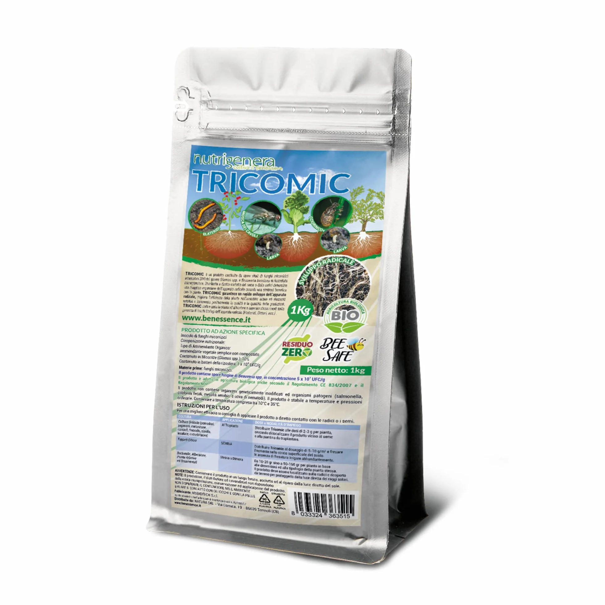 Nutrigenera - Tricomic Bio – Inoculo di funghi micorrizici, Beauveria bassiana, Metarhizium – Stimola l’espansione radicale – 1 Kg