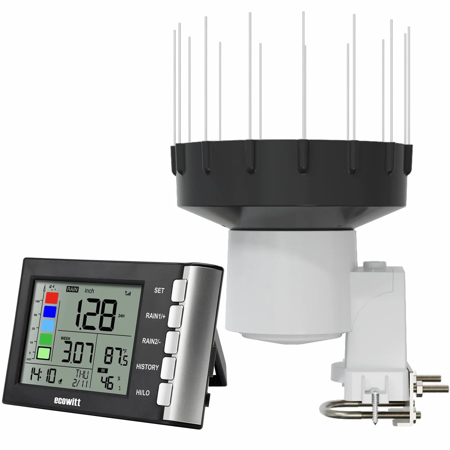 ECOWITT WH5370H - Pluviometro digitale senza fili (con termometro), serbatoio autosvuotante con design migliorato da 3,5 cm per il monitoraggio della pioggia in tempo reale