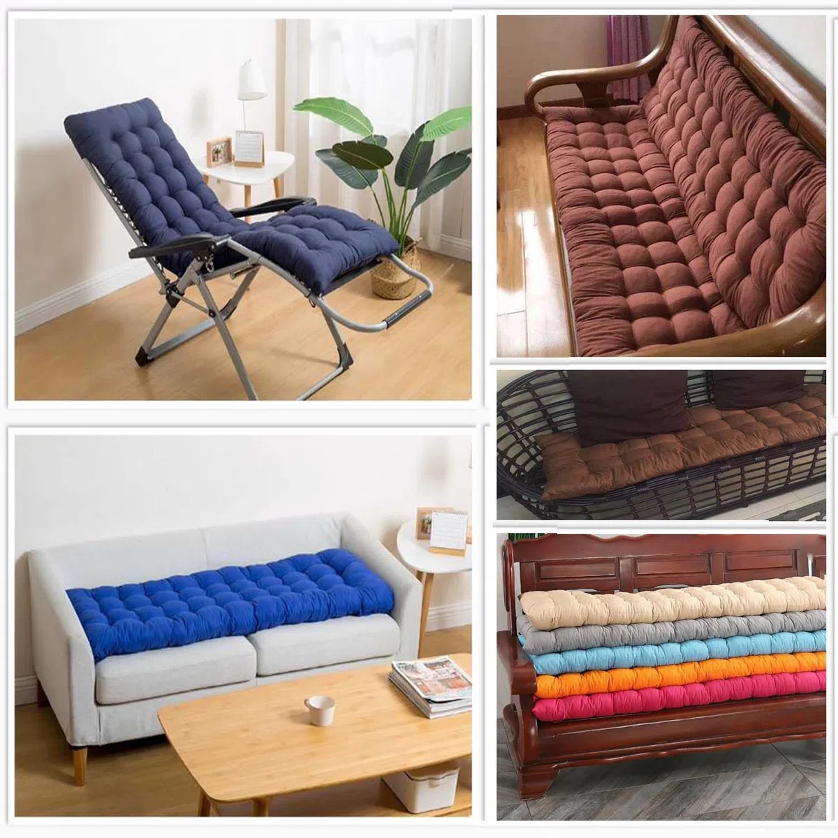 Cuscino per panca con lacci per sdraio da giardino all'aperto, 2/3 posti, imbottitura lunga per panche interne, finestra a golfo, mobili in pallet, cuscini in cotone trapuntato (120x45 cm, blu navy)
