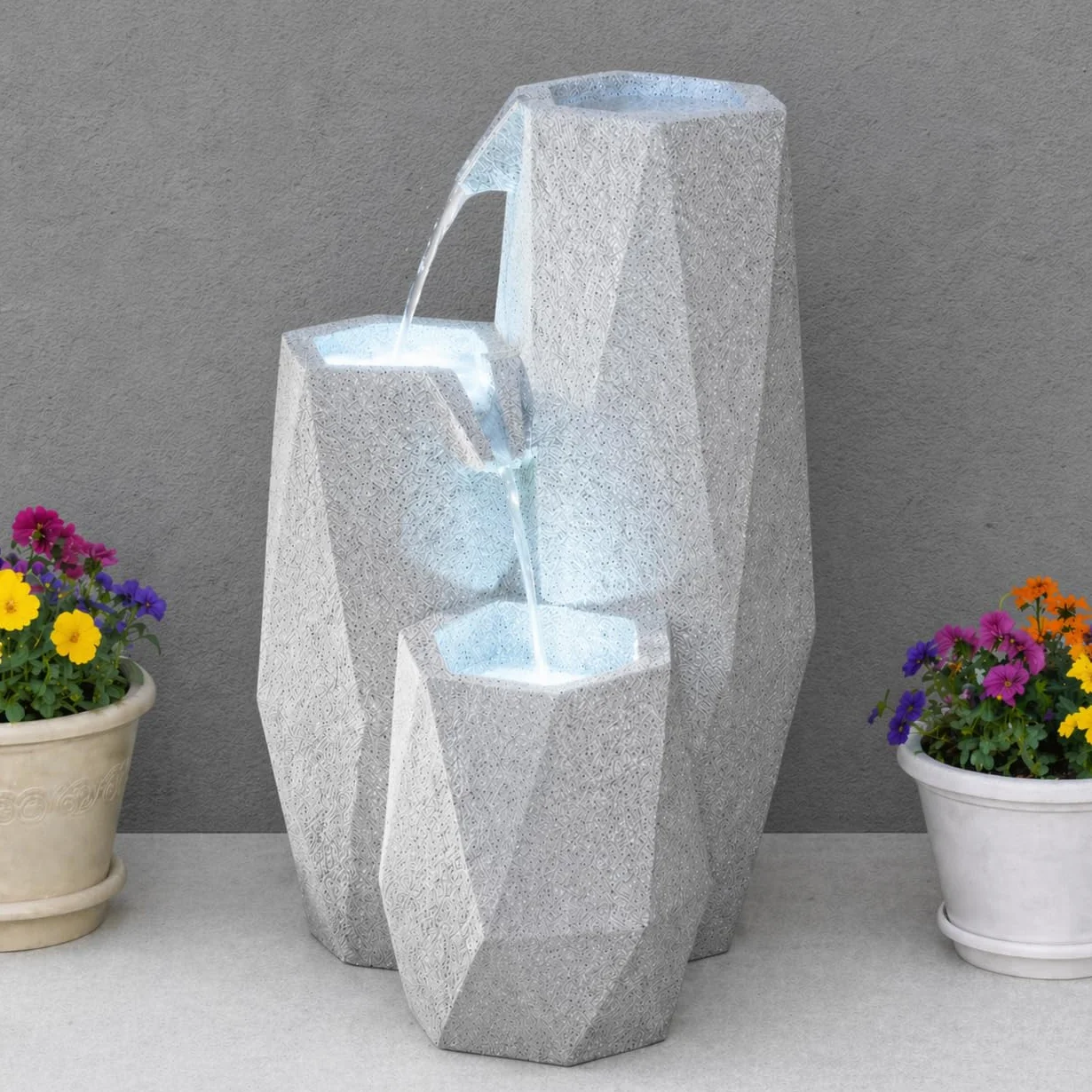 Festive Lights Fontana a cascata ad energia solare della serenità bianca LED dell'acqua del giardino della fontana di effetto pietra