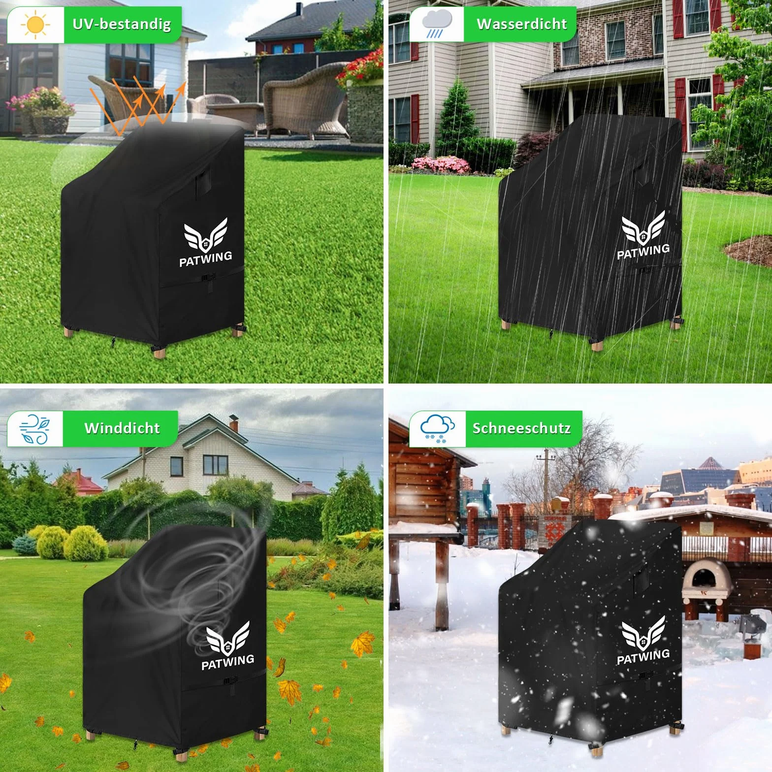 Copri Sedie Esterno, 600D Oxford Copertura per sedie da giardin, Impermeabile anti-UV, Mobili Da Giardino Coprisedie da Esterno, per sedie da giardino e balcone impilabili (70x70x85/125cm)
