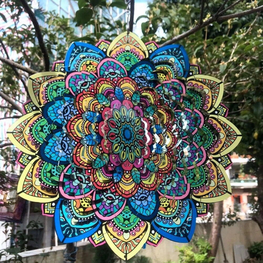 Wudaizhi Giravento Mandala Fiore Fortunato da 30 cm in Acciaio Inossidabile, Scultura da Giardino in Metallo, Regalo Valido, Appendere Giravento in Metallo per Decorazioni da Giardino