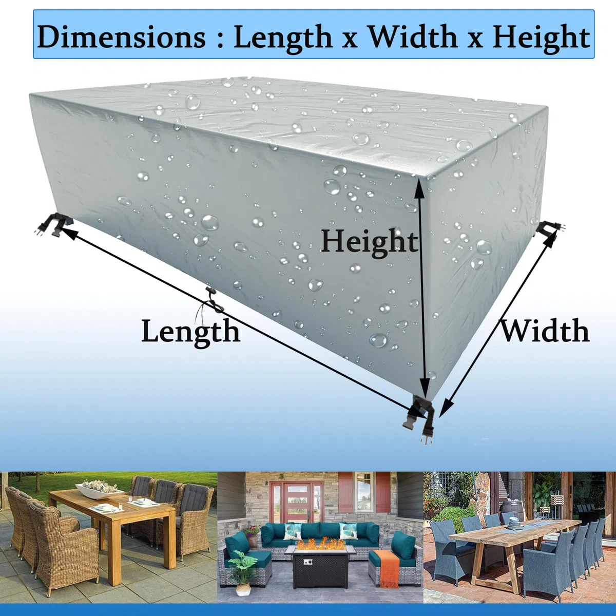 HNKDKJ Copertura Per Mobili da Giardino 180x80x45cm/LxWxH Tessuto Oxford 420D Copritavolo Tavolo da Esterno Copritavolo Esterno Impermeabile Antivento Anti-UV Copertura Tavolo Esterno Rettangolare