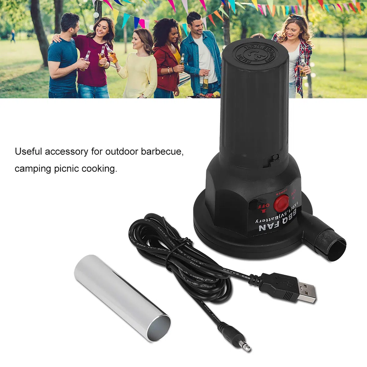 Zwinner Aeratore per Barbecue, 5V Ventilatore Elettrico Portatile, Antipasto Al Carbone, Soffiatore Antincendio Portatile con Cavo Usb, Ventilatore per Stufa da Picnic con Camino per Barbecue