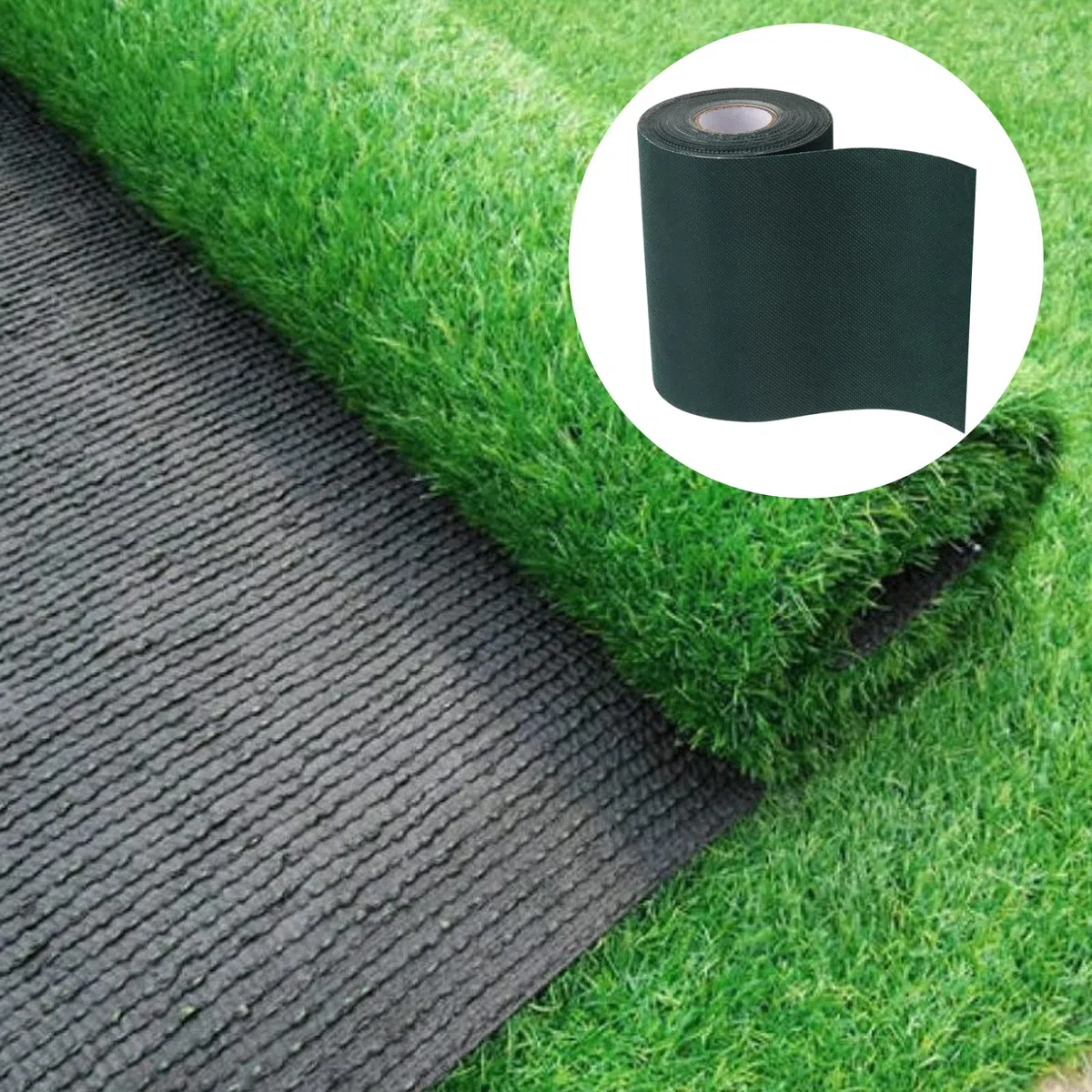 MUKLEI 2 rotoli di nastro artificiale per erba artificiale, 15 cm x 10 m, nastro adesivo per giunzione del prato artificiale, nastro adesivo per legare o fissare tappeti, tappeto erboso, verde scuro