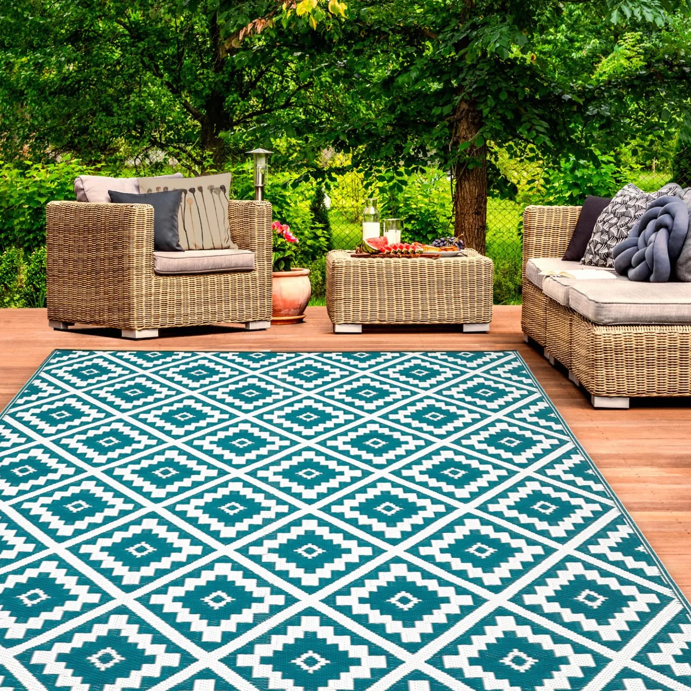 IDMarket – Tappeto per esterni Bahamas Blu Anatra 180 x 280 cm