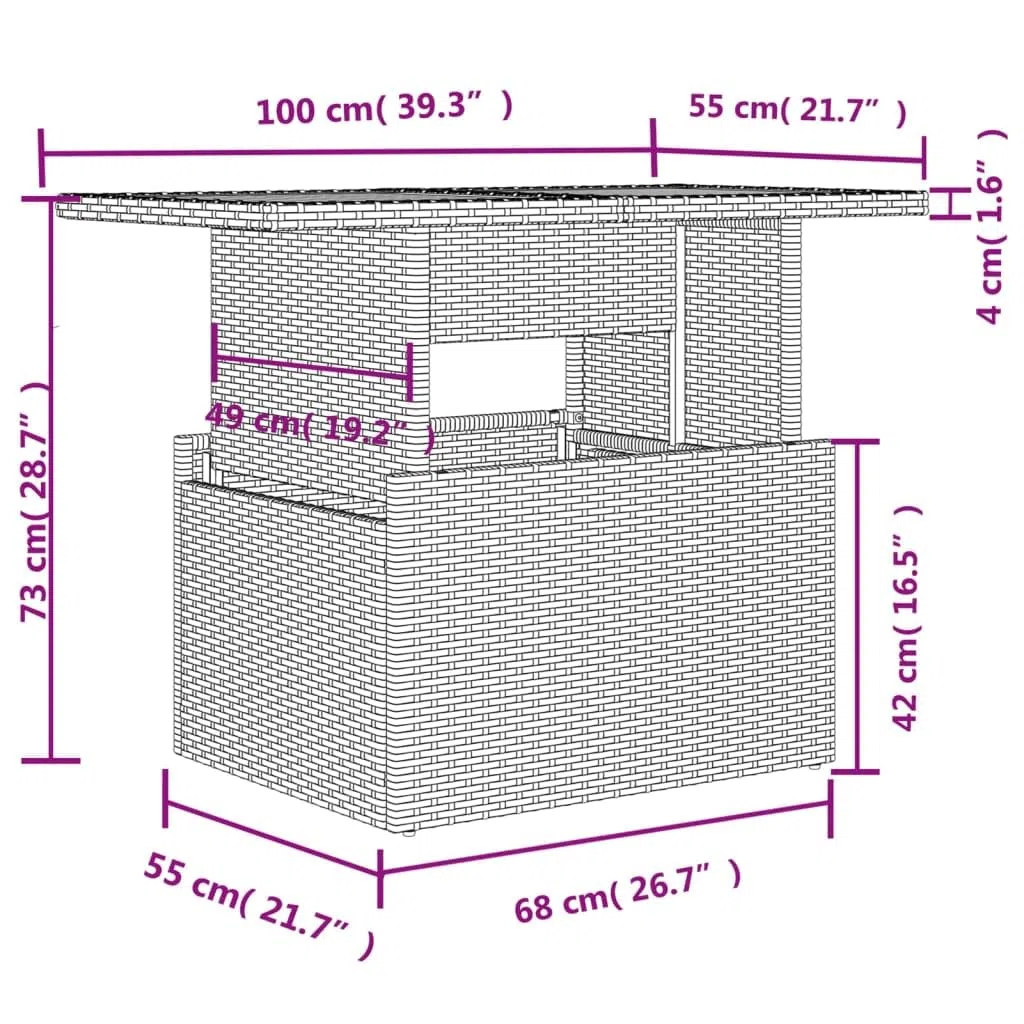 vidaXL Tavolo da Giardino Piano in Vetro Nero 100x55x73 cm Polyrattan