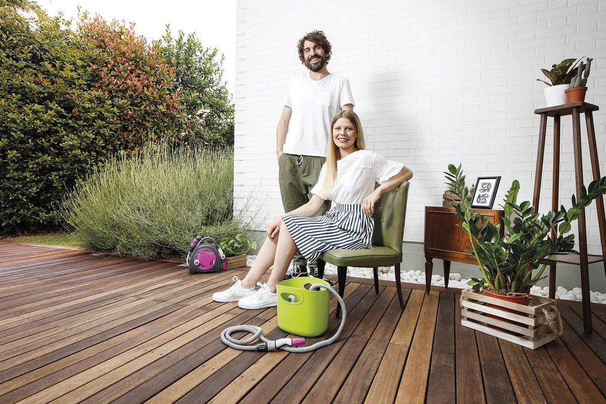 GF Garden, Aquapop 15, Tubo Estensibile da Giardino 15 Metri, in Kit pronto all’uso, con pratica Borsa di Plastica Contenitore, Verde Lime, per l’Irrigazione di Giardini, Balconi, Terrazzi e Verande