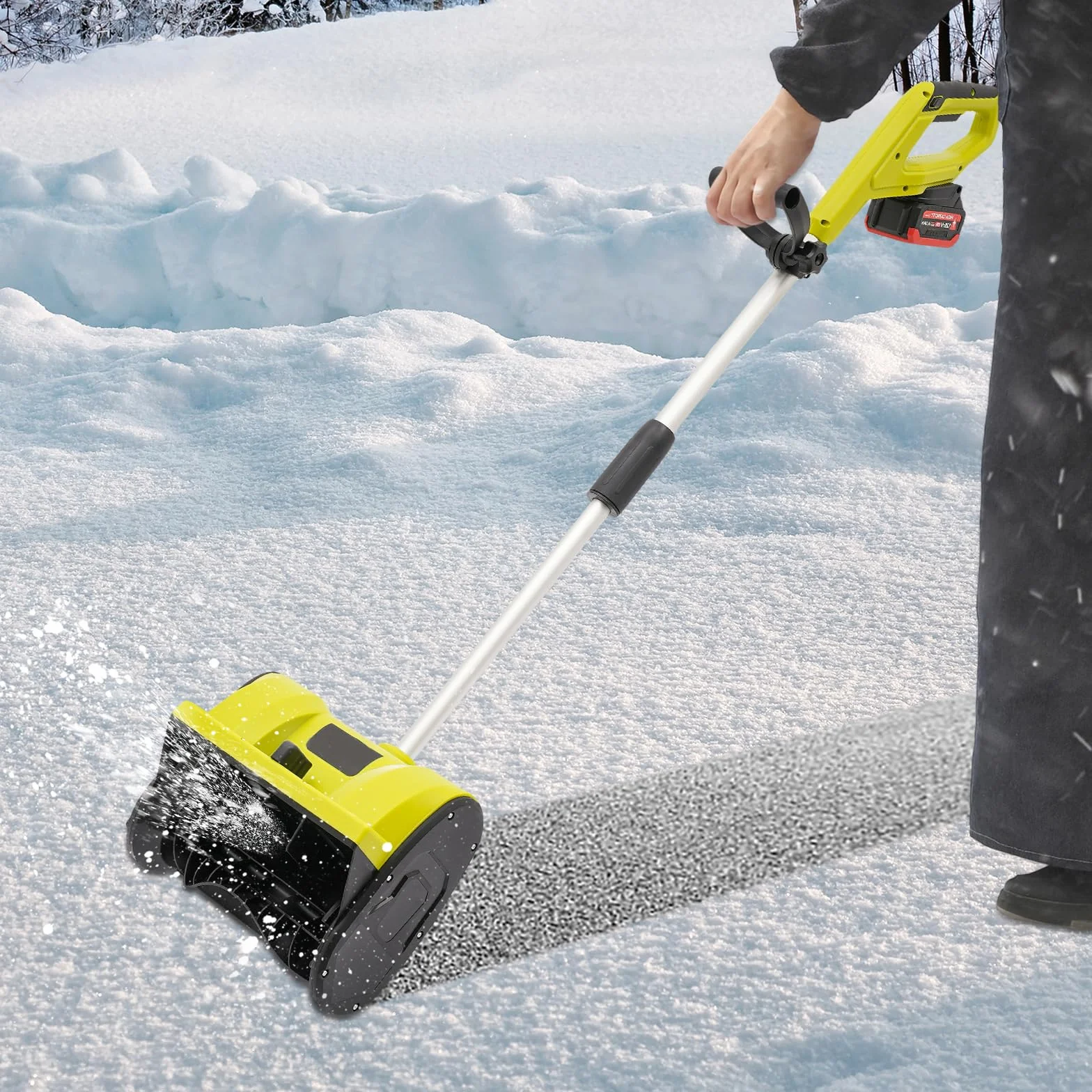 Spazzaneve 20 V, spazzaneve a batteria, larghezza di lavoro, 16 cm, altezza di 2200 giri/min, velocità di lancio, 8 m, spazzaneve per garage, terrazze, verande, marciapiedi