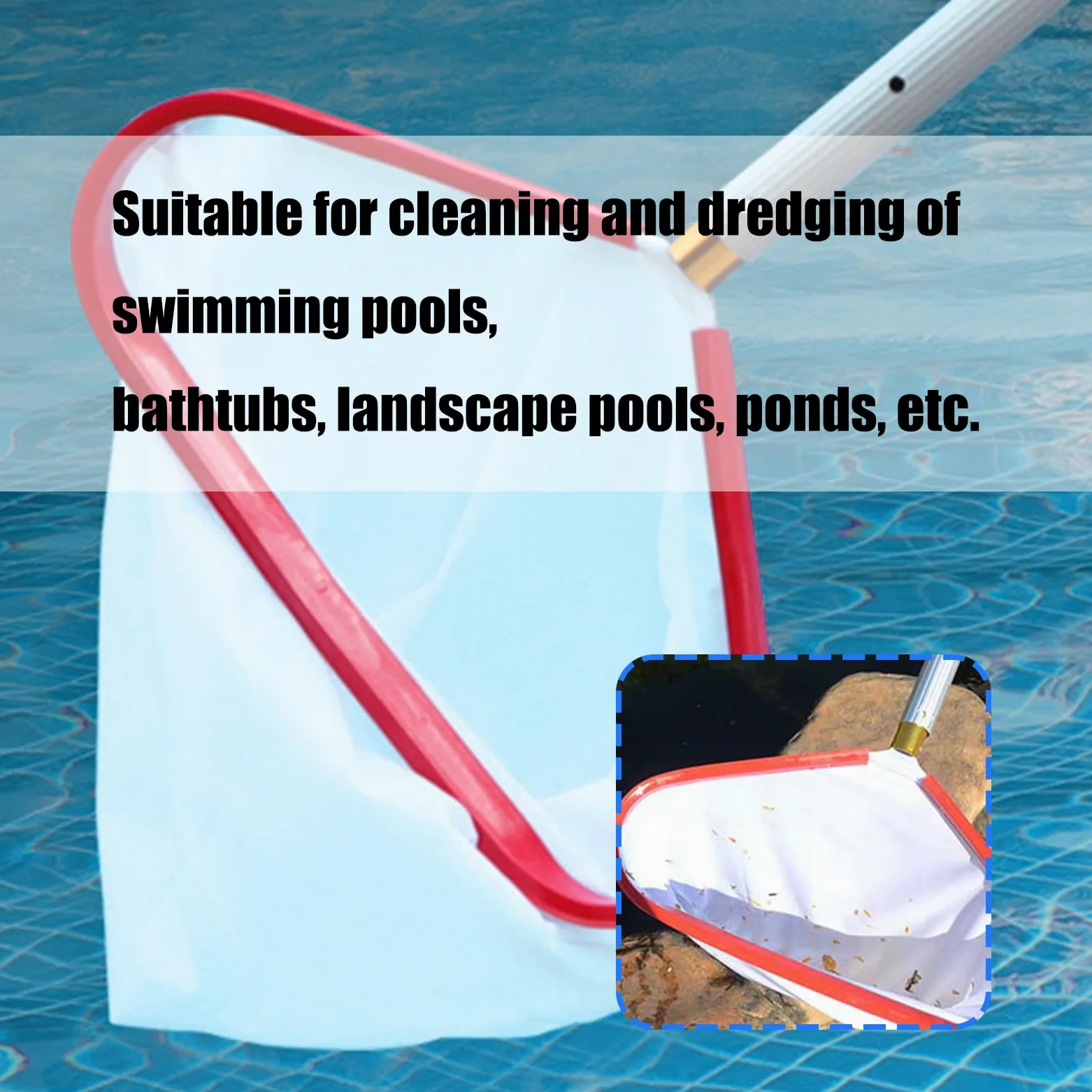 Retino per la pulizia della piscina e rastrello per la rimozione efficiente delle foglie, retino durevole per piscine, facile da usare, strumento per la pulizia delle foglie