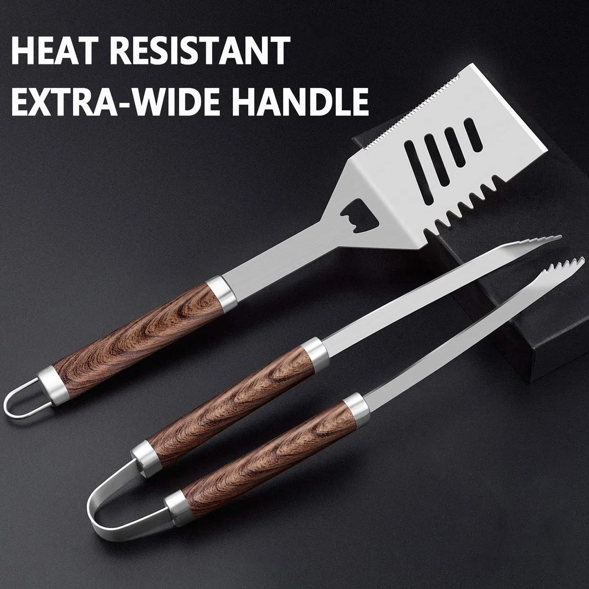 set di posate da barbecue con valigetta portatile Kit Professionale BBQ Include: pinze per barbecue,spatola,forchetta da carne in acciaio inox Manici Antiscottatura Cortile Campeggio All'aperto