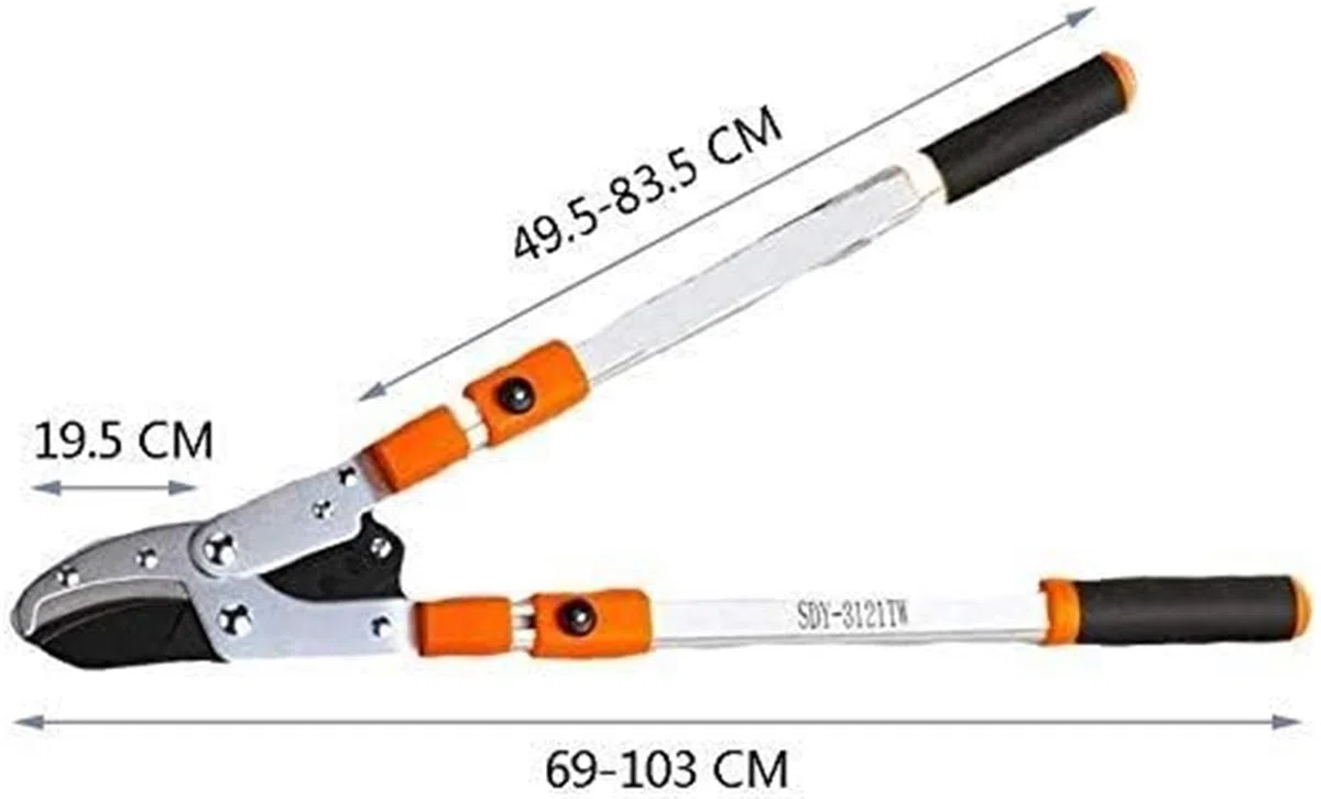 cesoie da giardino, Cesoie telescopiche for rami spessi, utensili da potatura antiscivolo, lama in acciaio ad alto tenore di carbonio SK-5, impugnatura in gomma e lega alluminio