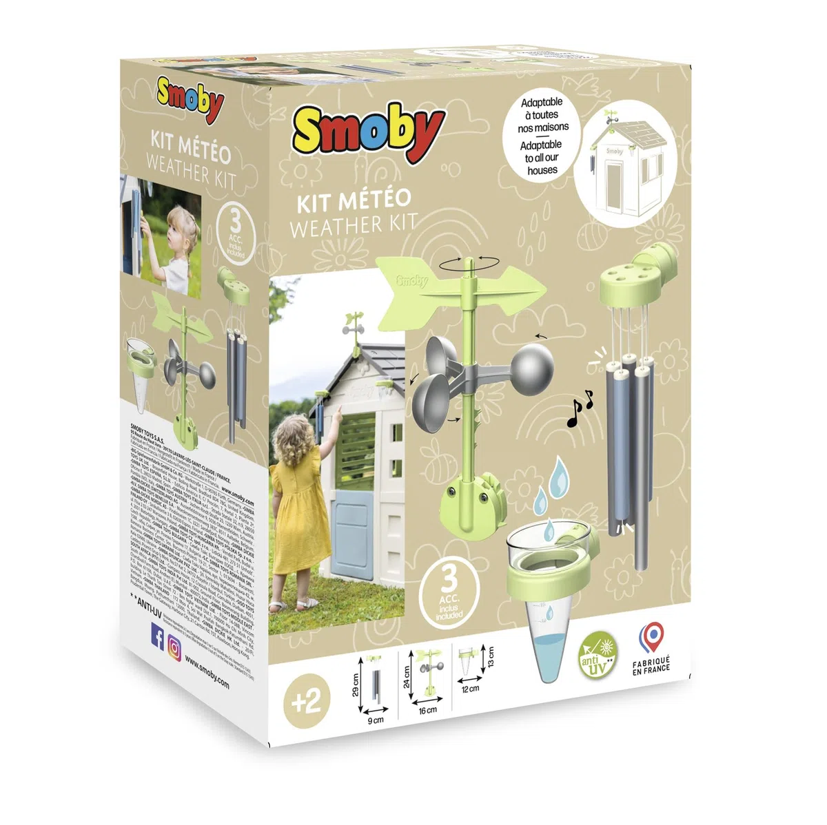 Smoby - Kit Meteo - Campanello, Banderuola, Anemometro e Pluviometro - dai 2 Anni - Prodotto in Francia