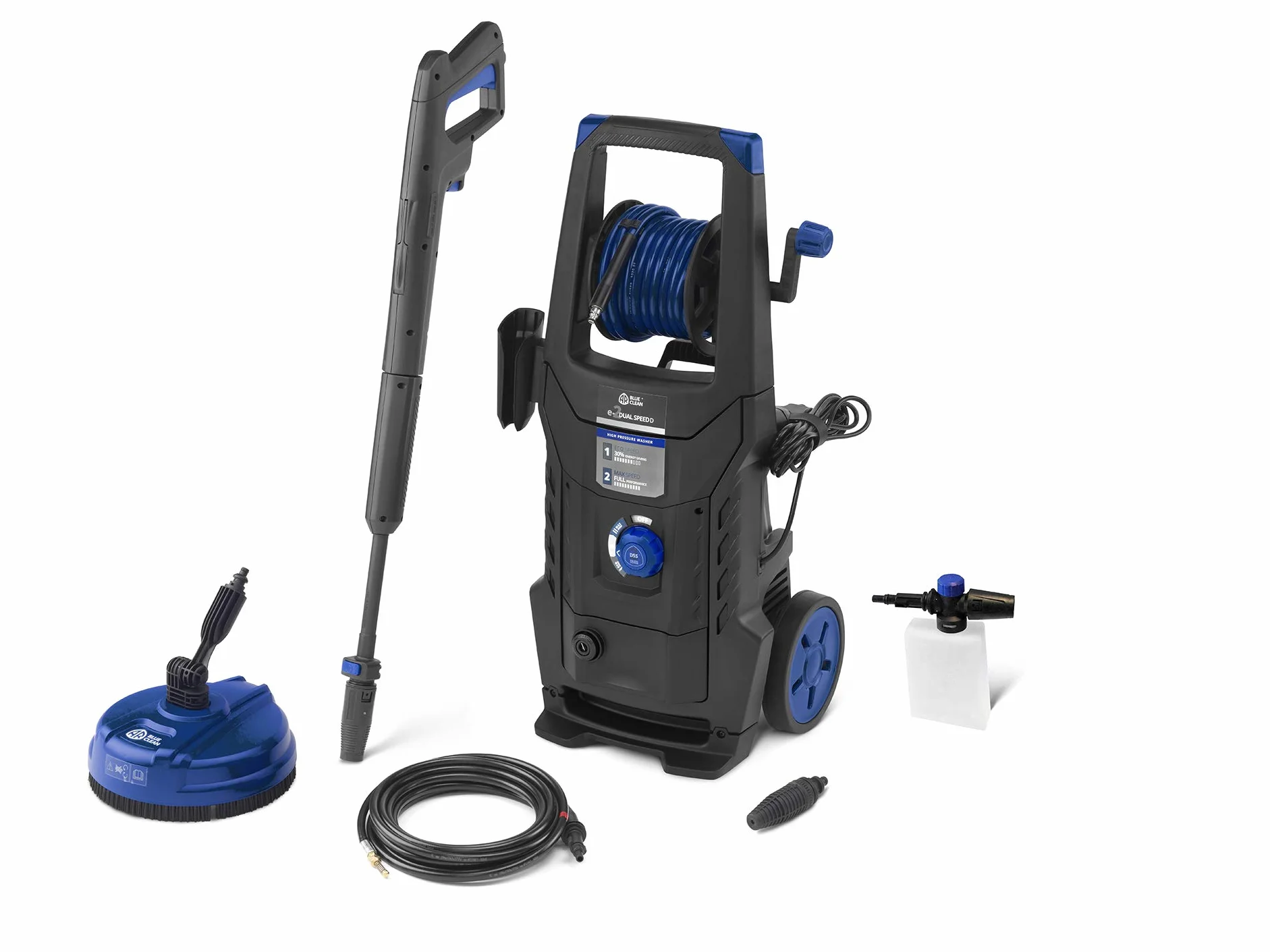 AR Blue Clean Idropulitrice ad Alta Pressione e-2DUALSPEED D con Dual Speed System, Sonda Sturatubi e Patio Cleaner (2200 W, 160 bar, 460 l/h)