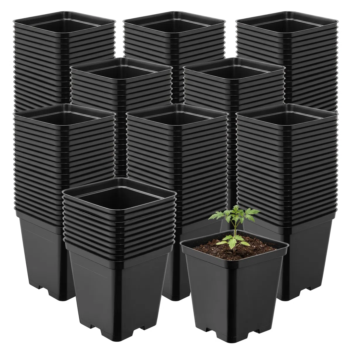Garronda Set da 200 Vasetti per Piantine 9 x 9 x 9,6 cm (0,5L) in Plastica Quadrati con Fori di Drenaggio Vasi da Semina Vaso per Piante Interno ed Esterno Serra Giardino Nero GD-0199