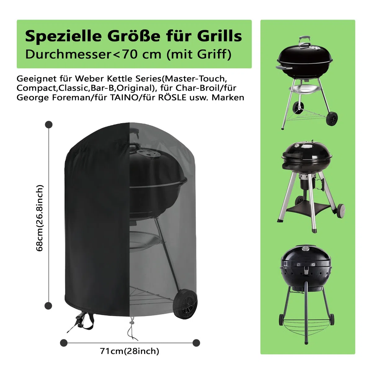 Copertura per Weber Barbecue 57cm, Telo Impermeabile da Esterno in Oxford 420D Resistente alle Intemperie, Accessori (Φ71x68 cm)