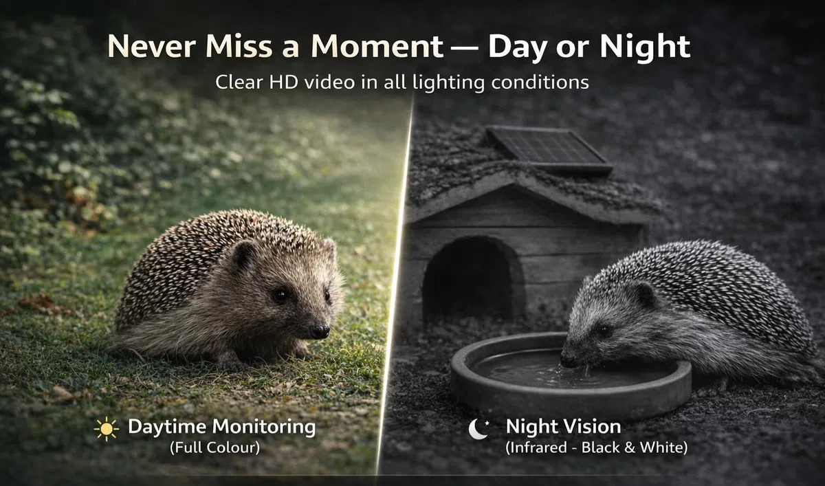 Hedgehog Feeder Camera WiFi 4MP HD - Stazione di alimentazione per riccio per la fauna selvatica del giardino, telecamera WiFi ad energia solare con app Live View, visione notturna, avvisi di