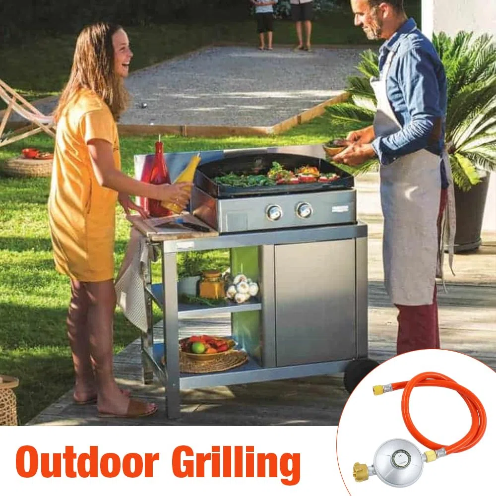Set di riduttori di Pressione 50 mbar, 150cm Tubo del Gas, regolatore,per fornelli a Gas, Barbecue a Gas o paellagrills