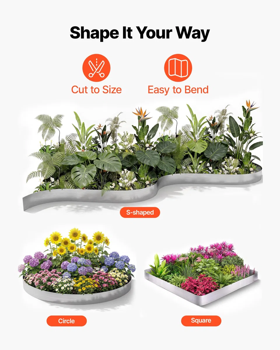 VEVOR Bordatura da Giardino per Aiuola in Metallo 10m x 15 cm, Rotolo Recinzioni per Prato Orto da Giardino Bordatura in Acciaio Corten Aiuole Sentieri Paesaggistica, Rotolo Bordi Aiuole Giardinaggio