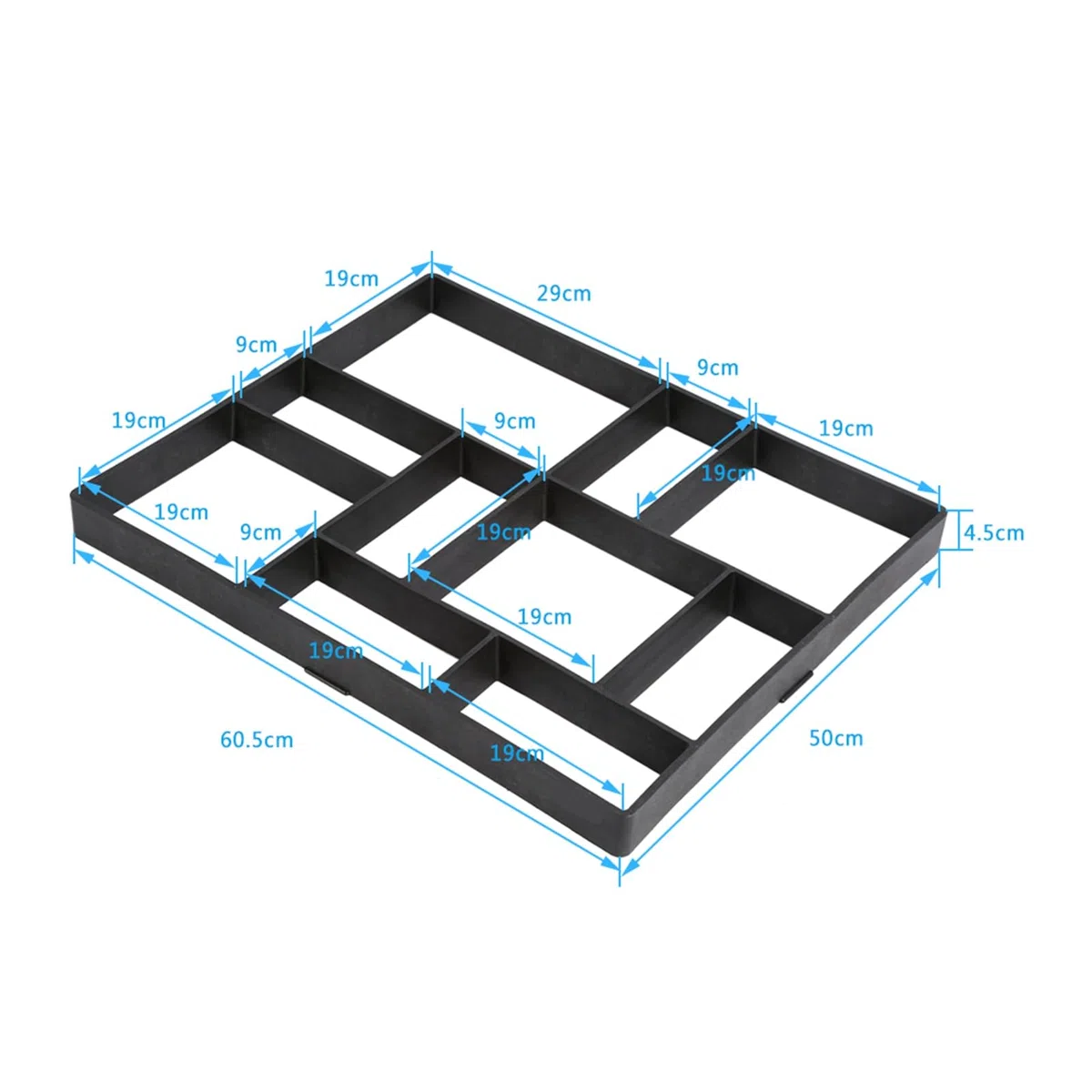 Stampo per Pavimentazione da Giardino, Forma in Pietra per Percorsi, 45 x 40 x 4 cm, Nero, 10 Scomparti, Fai-da-Te