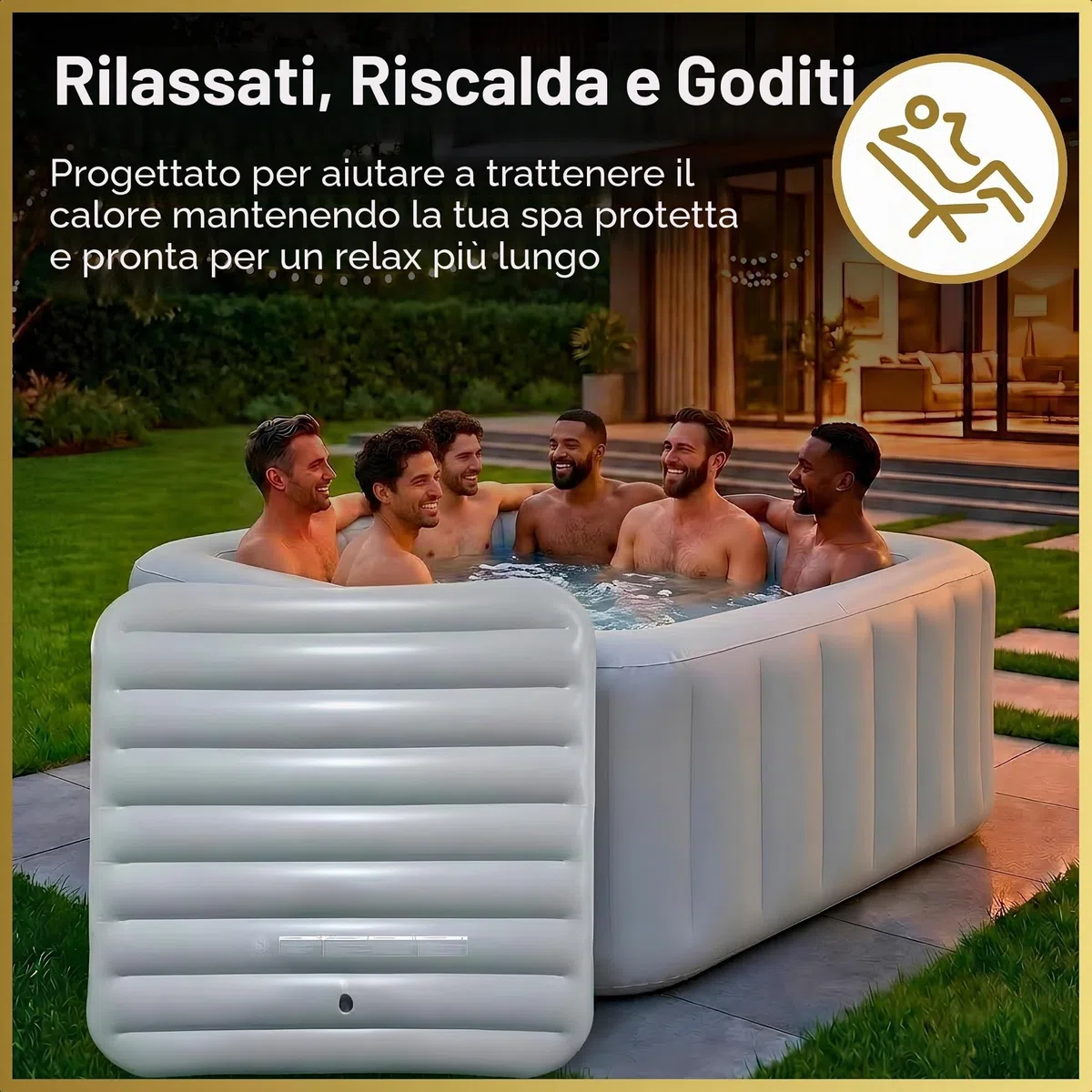 Copertura per spa a risparmio energetico, coperchio gonfiabile, protezione contro pioggia e troppopieno, tecnologia isolante termica, vescica quadrata adatta a tutte le vasche idromassaggio quadrate