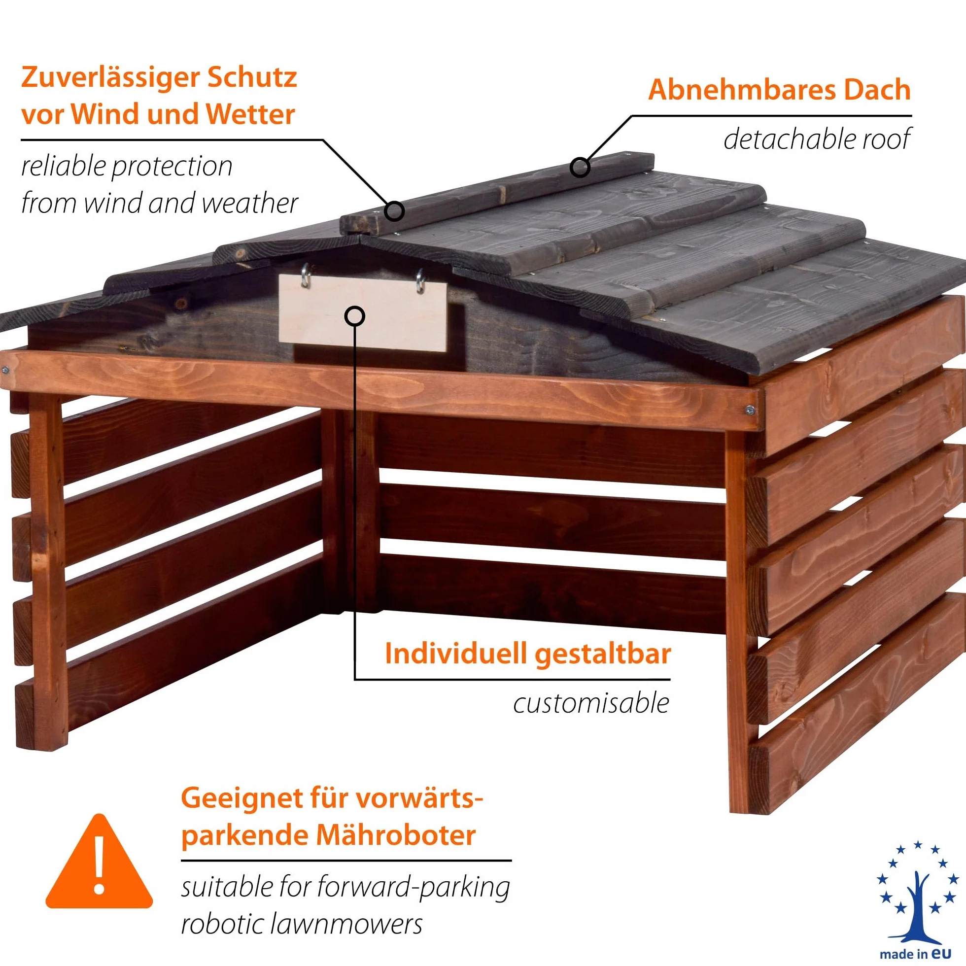 Dobar, Garage per Robot Tosaerba con Tetto Rimovibile, tettoia per Auto, 78,5 x 74 x 52,5 cm, Abete Rosso