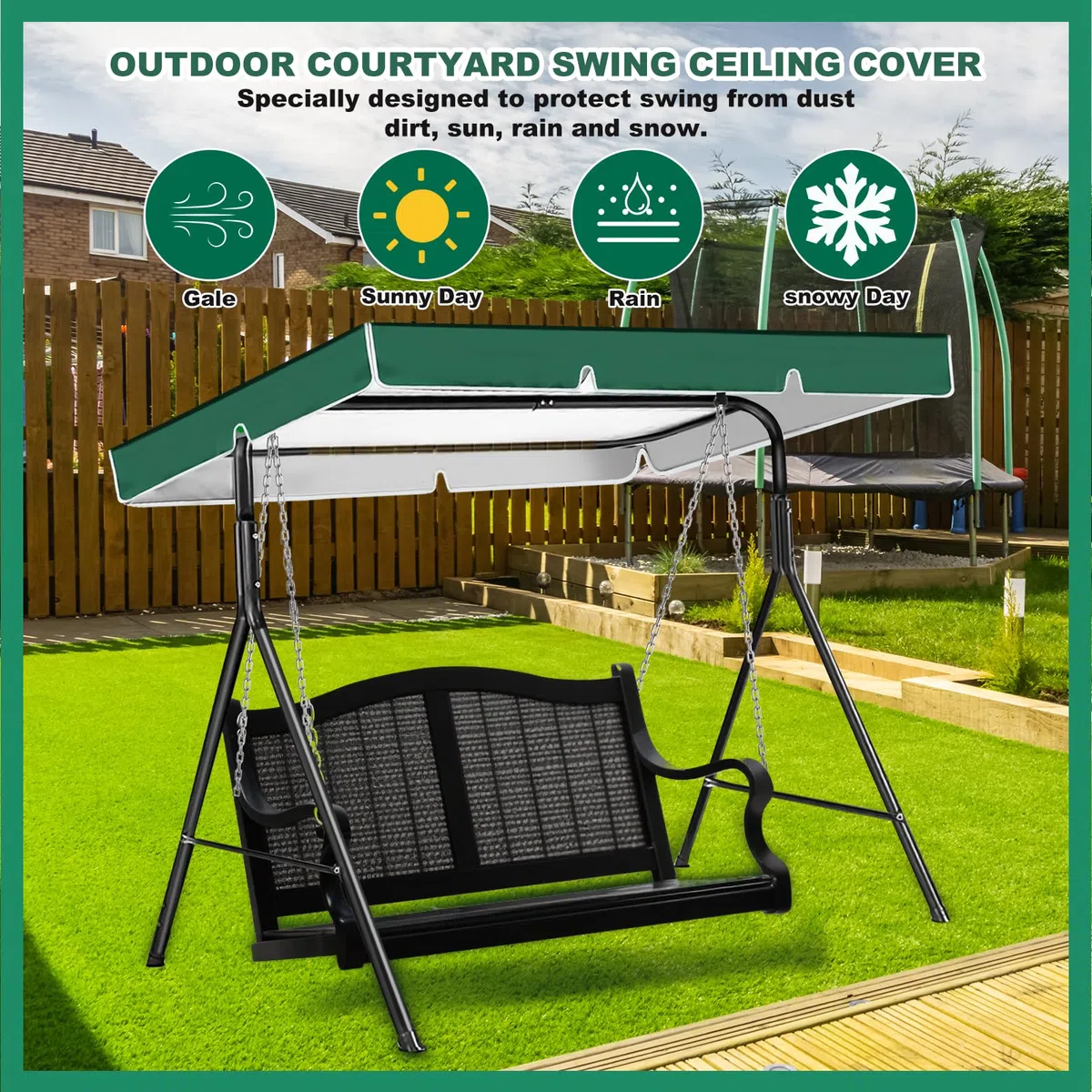 Telo di ricambio per dondolo Hollywood, 3 posti, 210 x 145 cm, 420D, impermeabile, universale, per altalena da giardino, copertura di ricambio (verde)