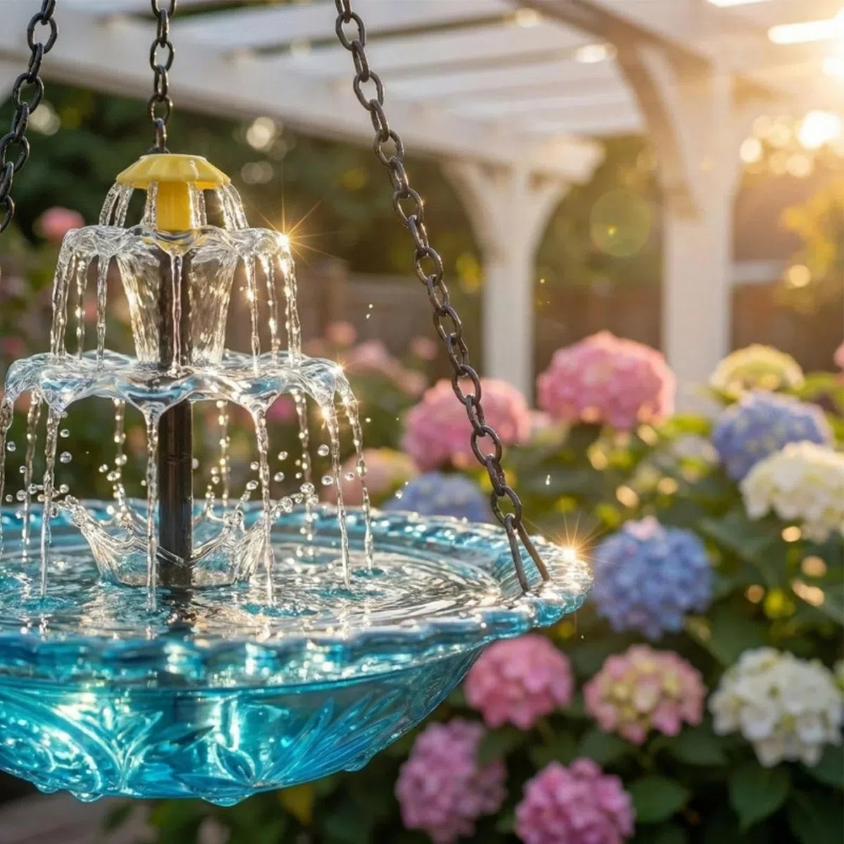 Bagno per Uccelli Solare, con Cascata e Pompa con Spruzzatore, Bagno per Uccelli con Fontana Solare, per Attirare e Fringuelli, Arredo Esterno per Giardino Laghetto