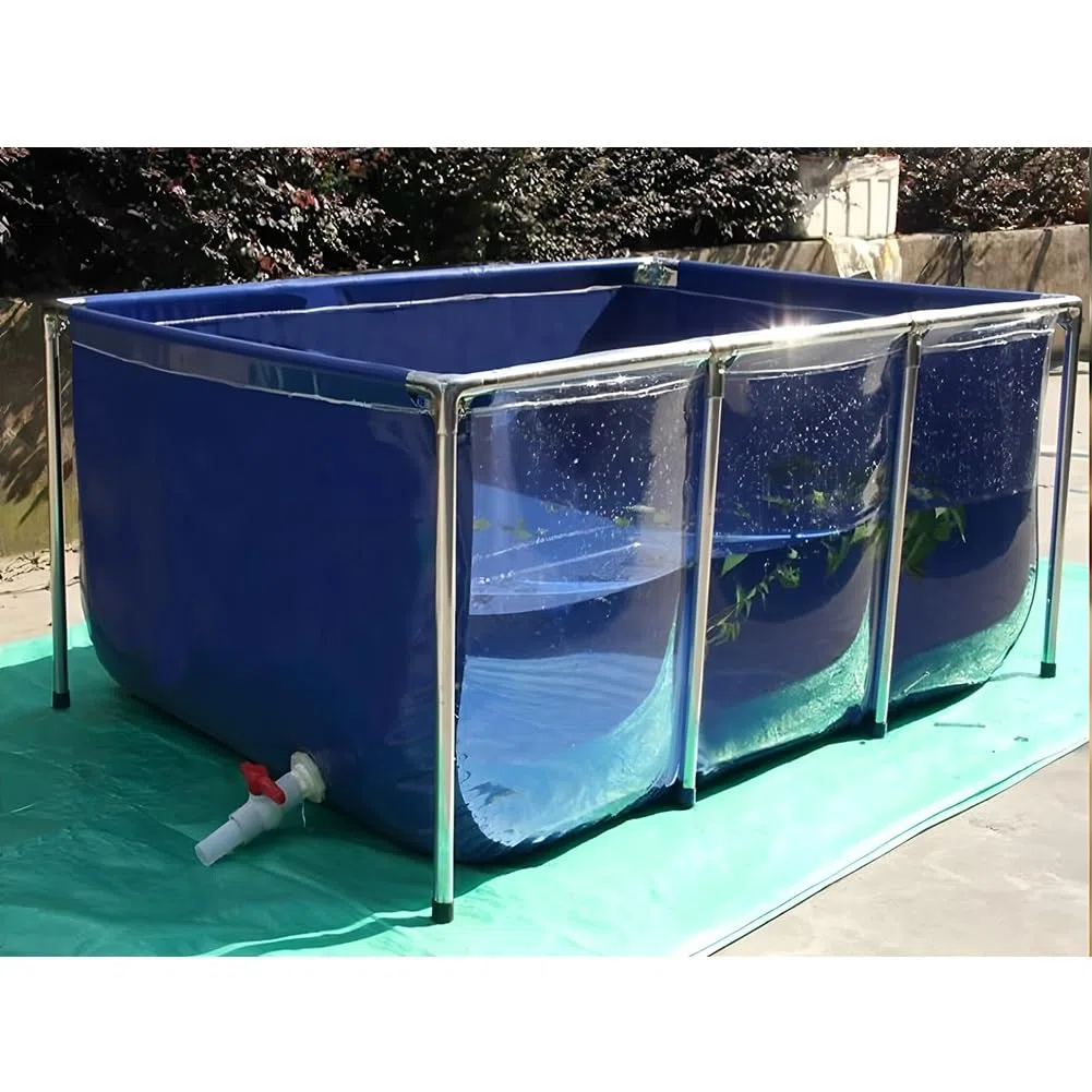 Grande laghetto rettangolare in tela di PVC con telaio in acciaio, resistente piscina fuori terra con finestra di visualizzazione trasparente, serbatoio dell'acqua pieghevole per giardino e uso