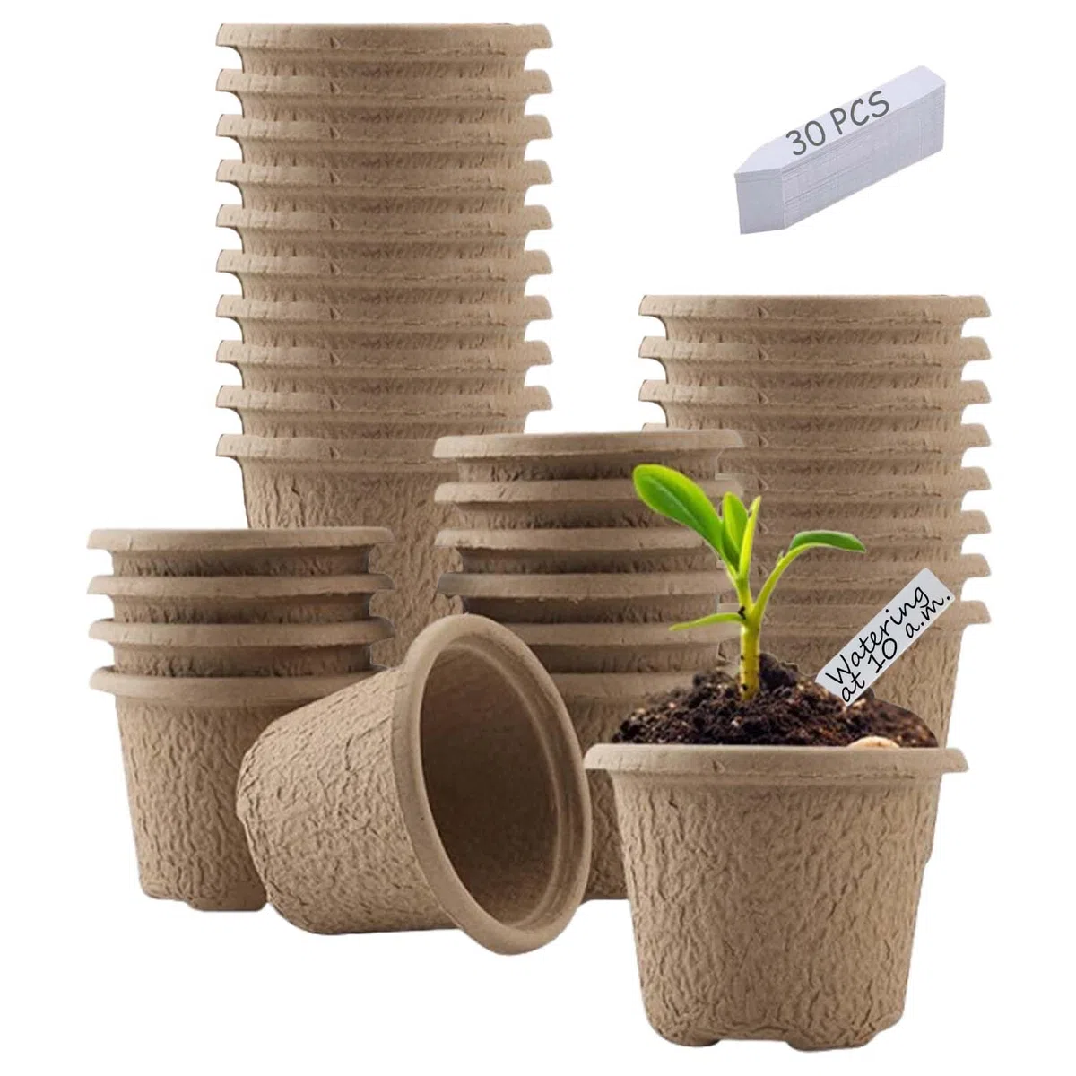 30 Pezzi Vasetti Per Piantine, Vasi Biodegradabil, Vasi Per Semi In Fibra Biodegradabile, Completo Con 30 Etichette In Plastica, Per La Propagazione Delle Piante, Semi, Fiori, Frutta e Verdura