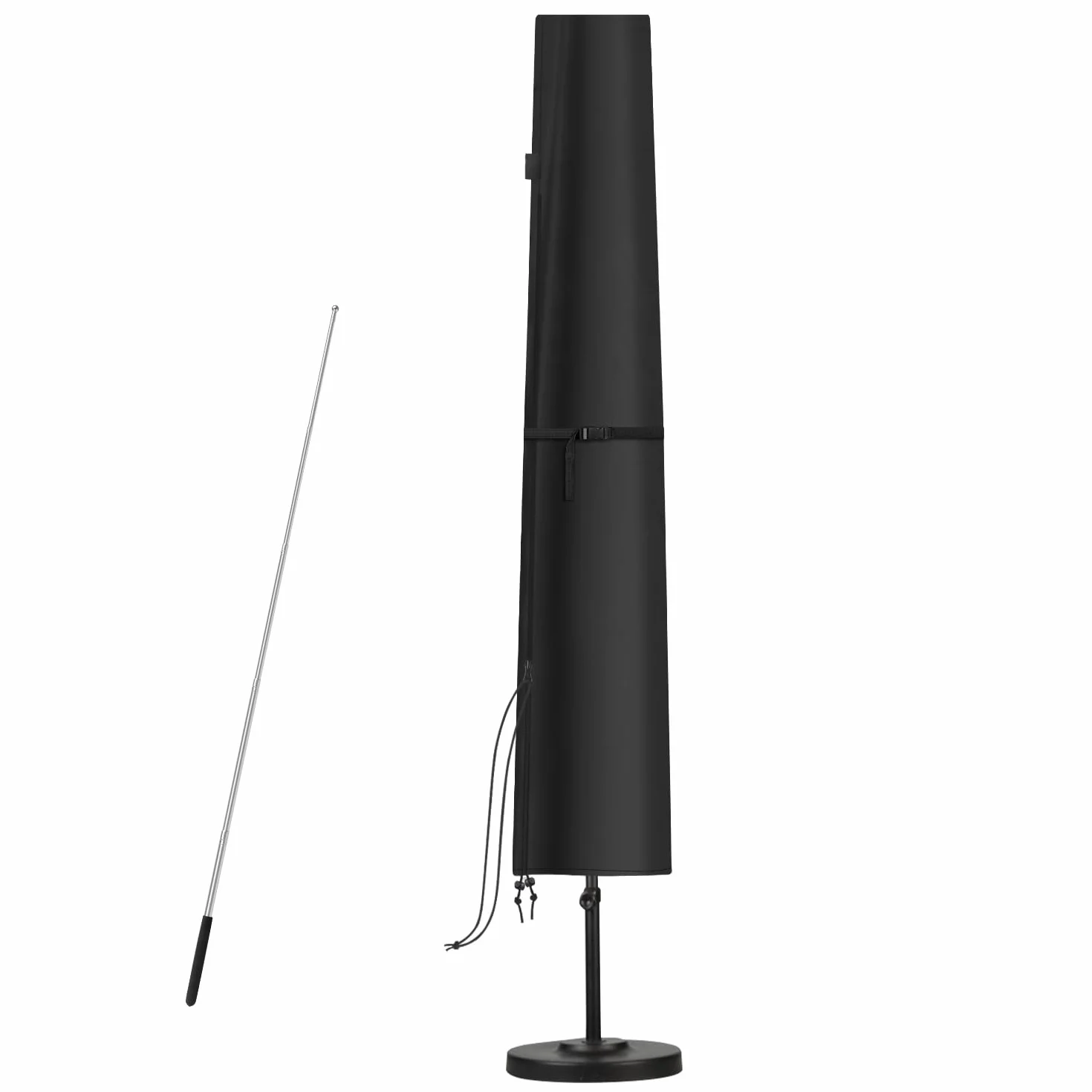 Copertura Ombrellone con Asta, Ø3m Telo per Ombrellone da Giardino, Impermeabile, Antivento, Anti-UV, Copri Ombrellone Coperture per Ombrellone con Cerniera, 190x30/50cm