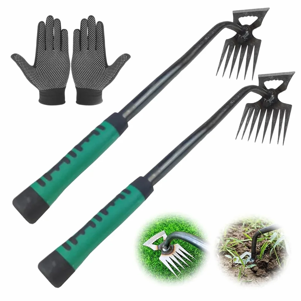 Anyingkai 2 Pezzi Sarchiatore Manuale con Manico,Earchiatore per Erbacce Professionale,Attrezzi per Diserbo,Estirpatore Erbacce orto,Diserbatrice Manuale,Estirpatore Erbacce Manuale (2 Grandi)