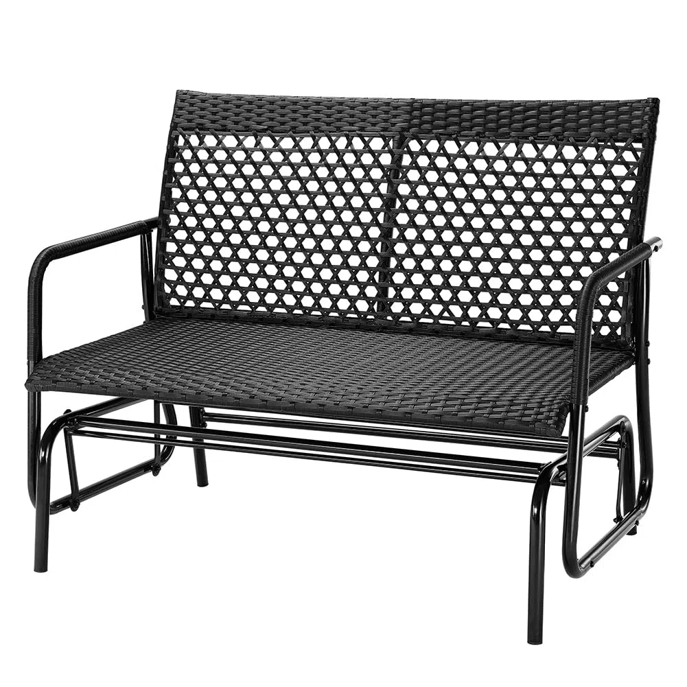 BAKAJI Panchina a Dondolo in Rattan 2 Posti da Esterno, Panca da Giardino Basculante, Divanetto Dondolante Ergonomico con Struttura Resistente ai Raggi UV e Intemperie, Adatto Balconi, Patio, Terrazzo