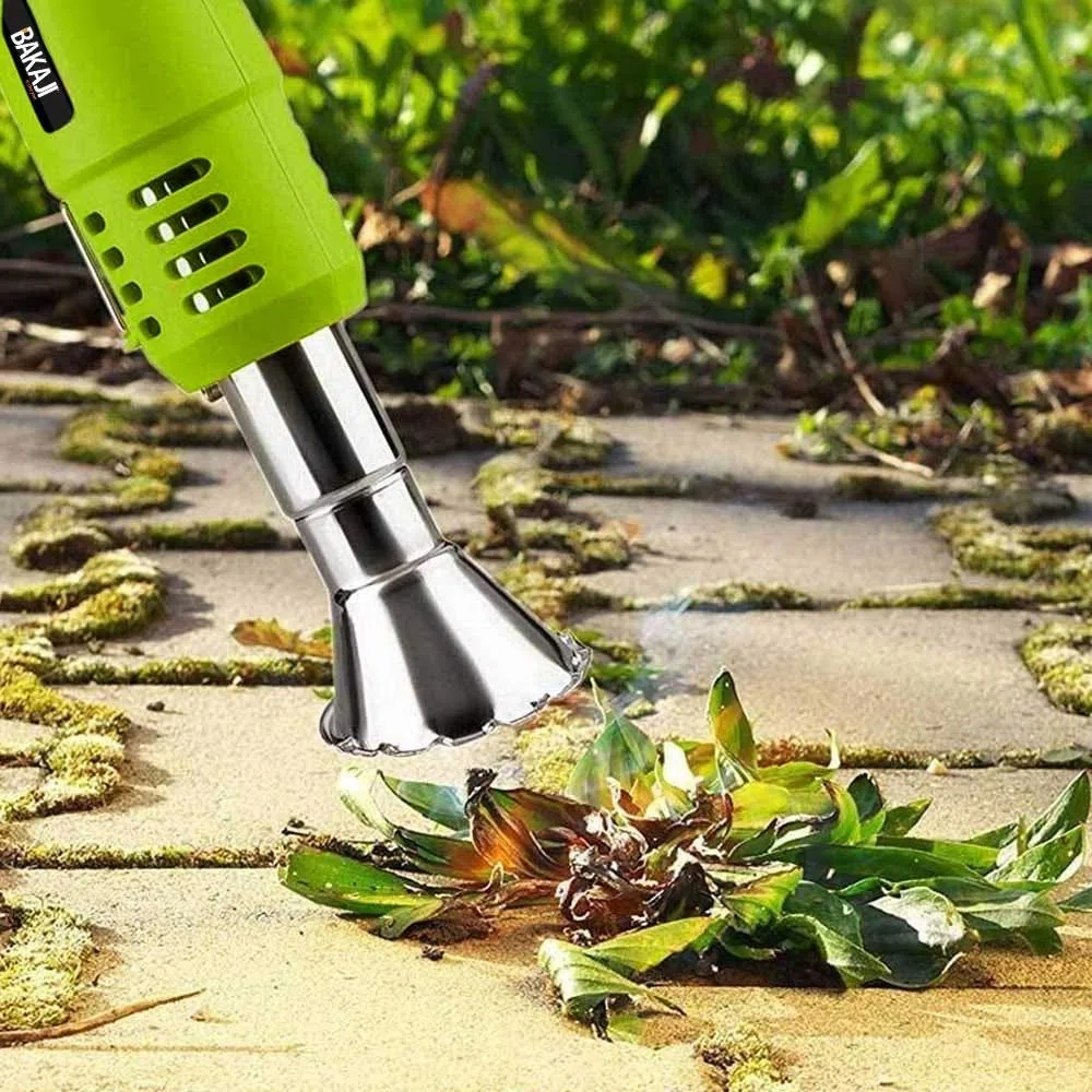 BAKAJI Bruciatore Erba Elettrico 2000W 230V Diserbante Termico Doppia Temperatura Selezionabile 80/600 Gradi con 2 Beccucci Intercambiabili Lunghezza 100cm Manutenzione Giardino Esterno, verde/grigio