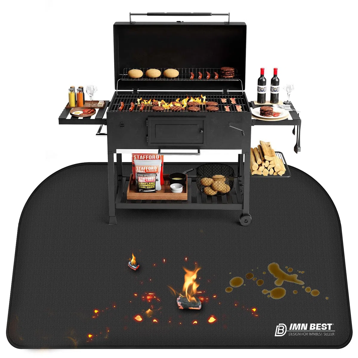 ImnBest Tappetino ignifugo, 150 x 100 cm, pieghevole, in fibra di vetro di silicone, resistente al calore, impermeabile, per barbecue, camino, pavimento, prato e campeggio