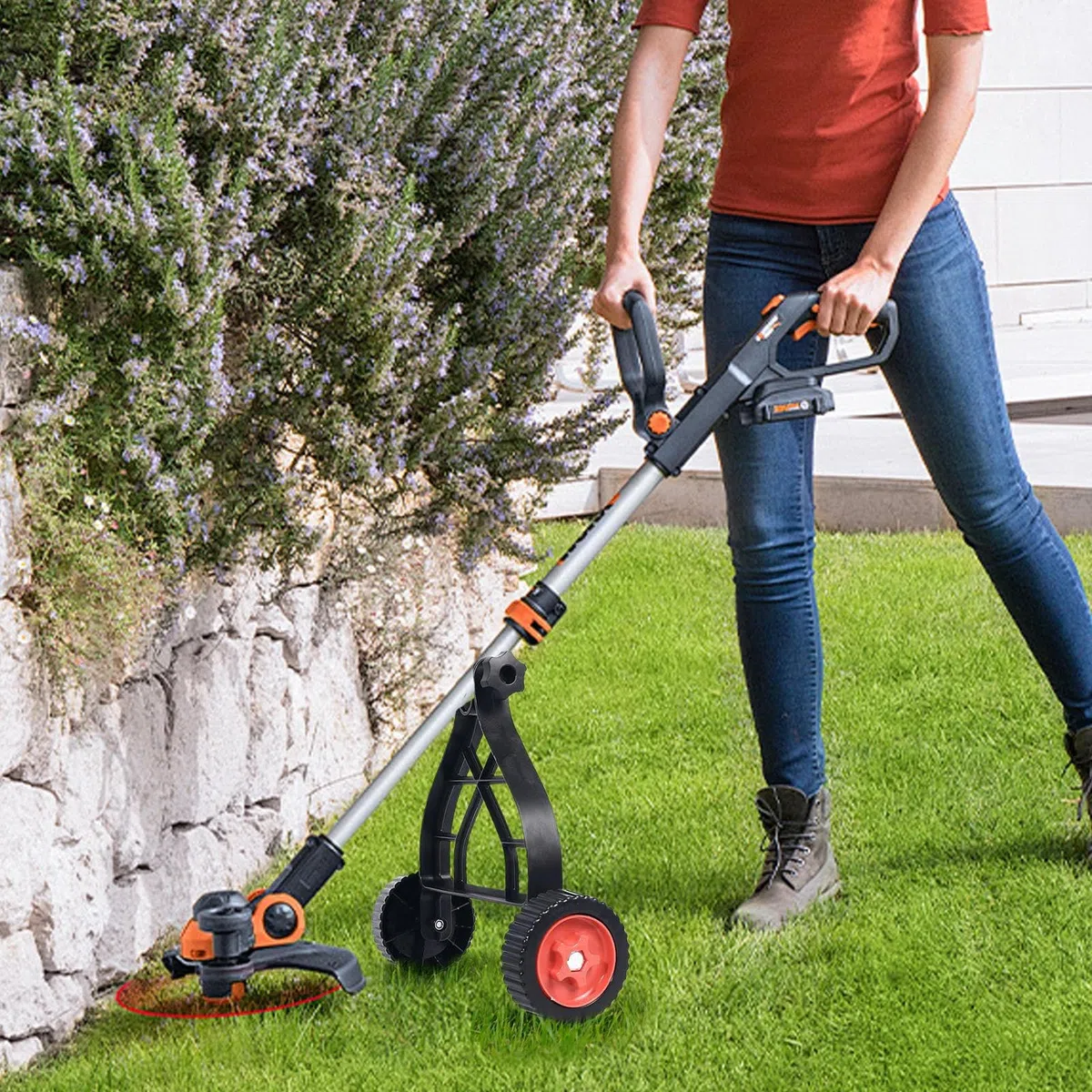 Supporto per Decespugliatore, Attacco per Tosaerba a Velo a Spazzole, ABS Ruote di Supporto Regolabili per Decespugliatore Erbacce Decespugliatore Giardino