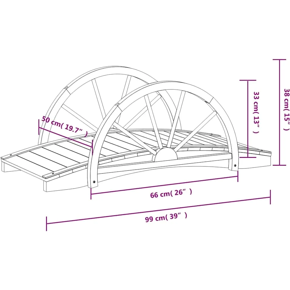 Mangloder - Ponte da giardino in legno massello di abete con design a ruote, 99 x 50 x 38 cm, portata 150 kg, per laghetto, ruscello, vialetto, giardino, terrazza e esterni decorativi