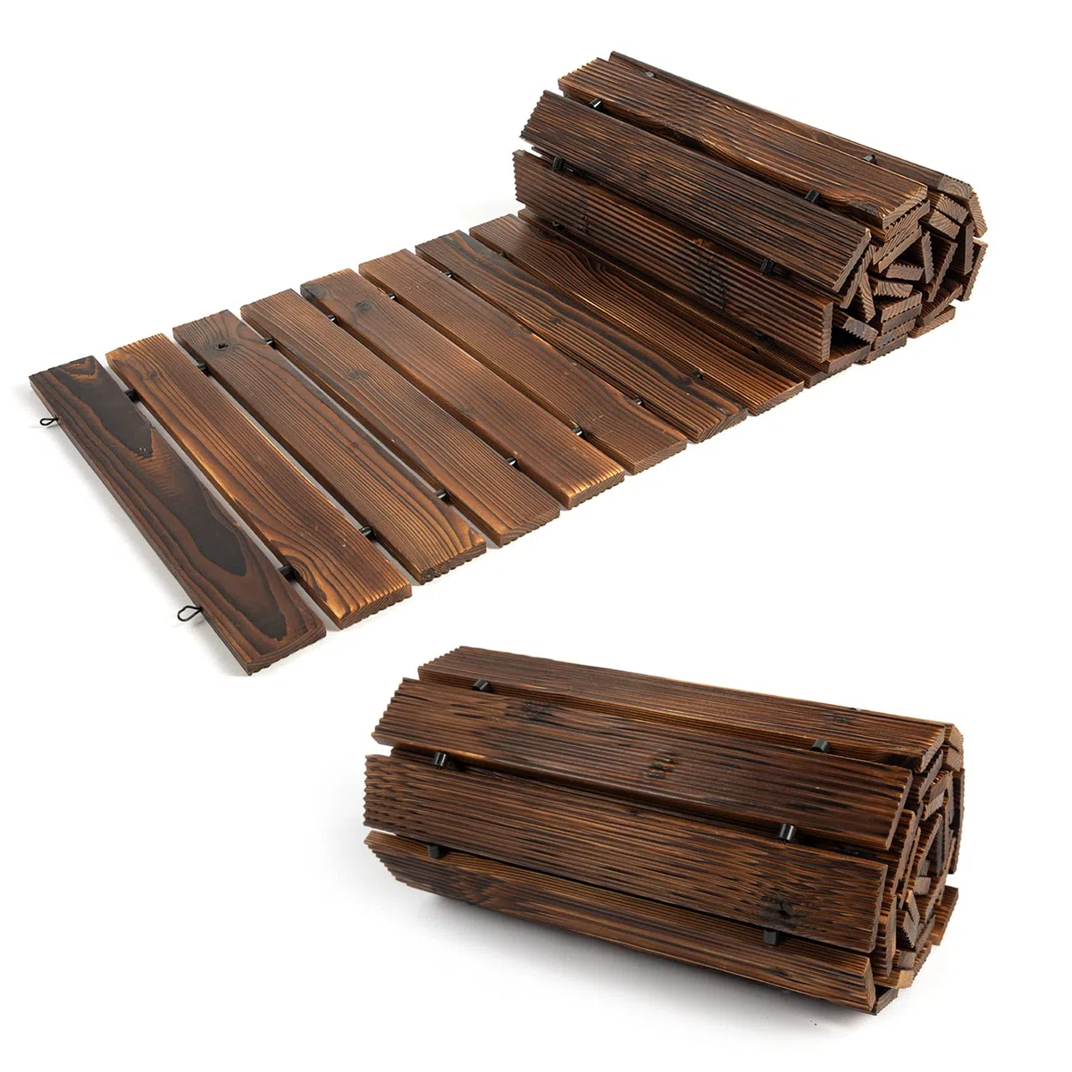 Icoget Sentiero da giardino in legno, 2,4 m, resistente alle intemperie, passerella all'aperto con superficie antiscivolo, sentiero rustico per terrazza, spiaggia, festa di matrimonio (dritto)